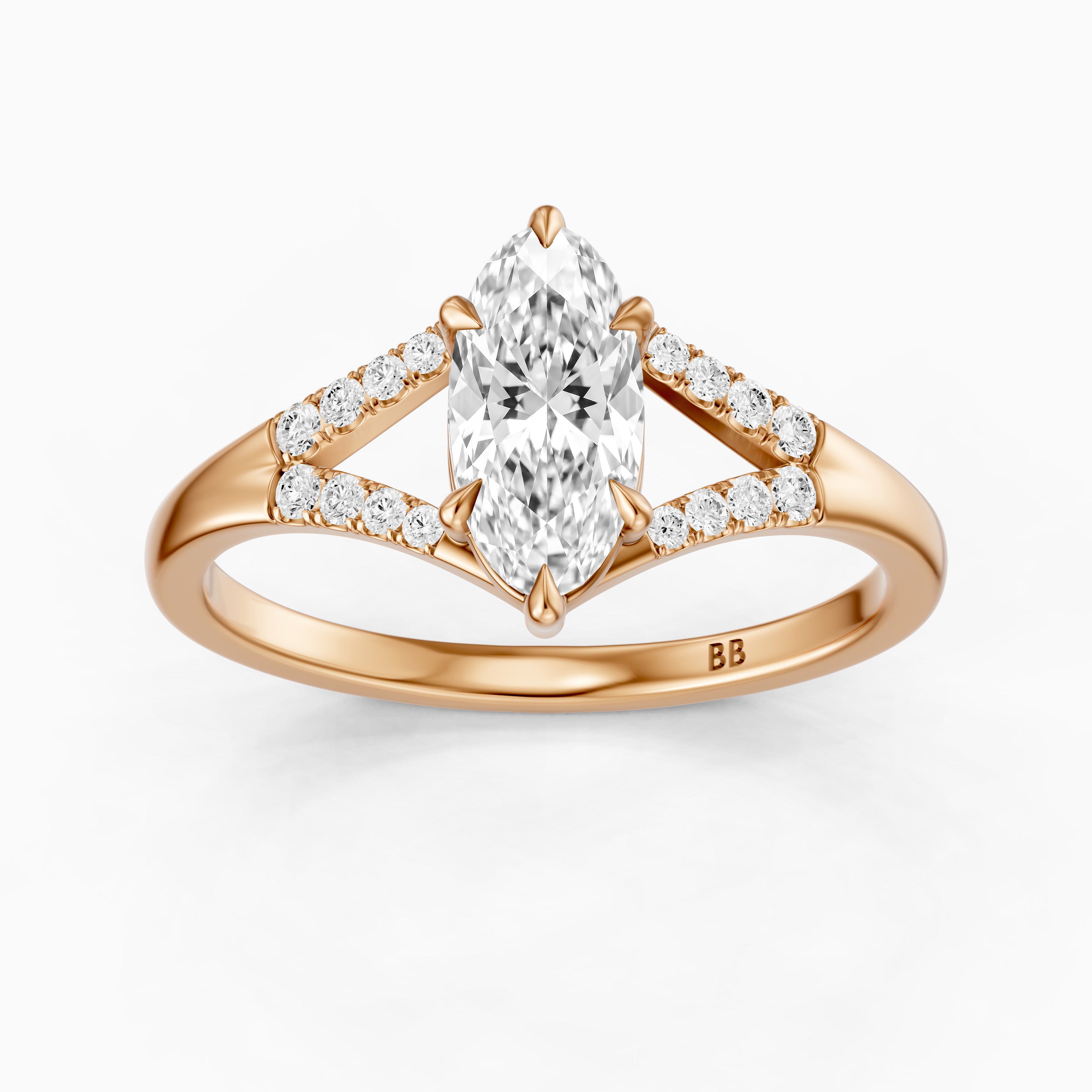 Frida Moval Moissanite Diamond Ring with Split Shank Pave Band