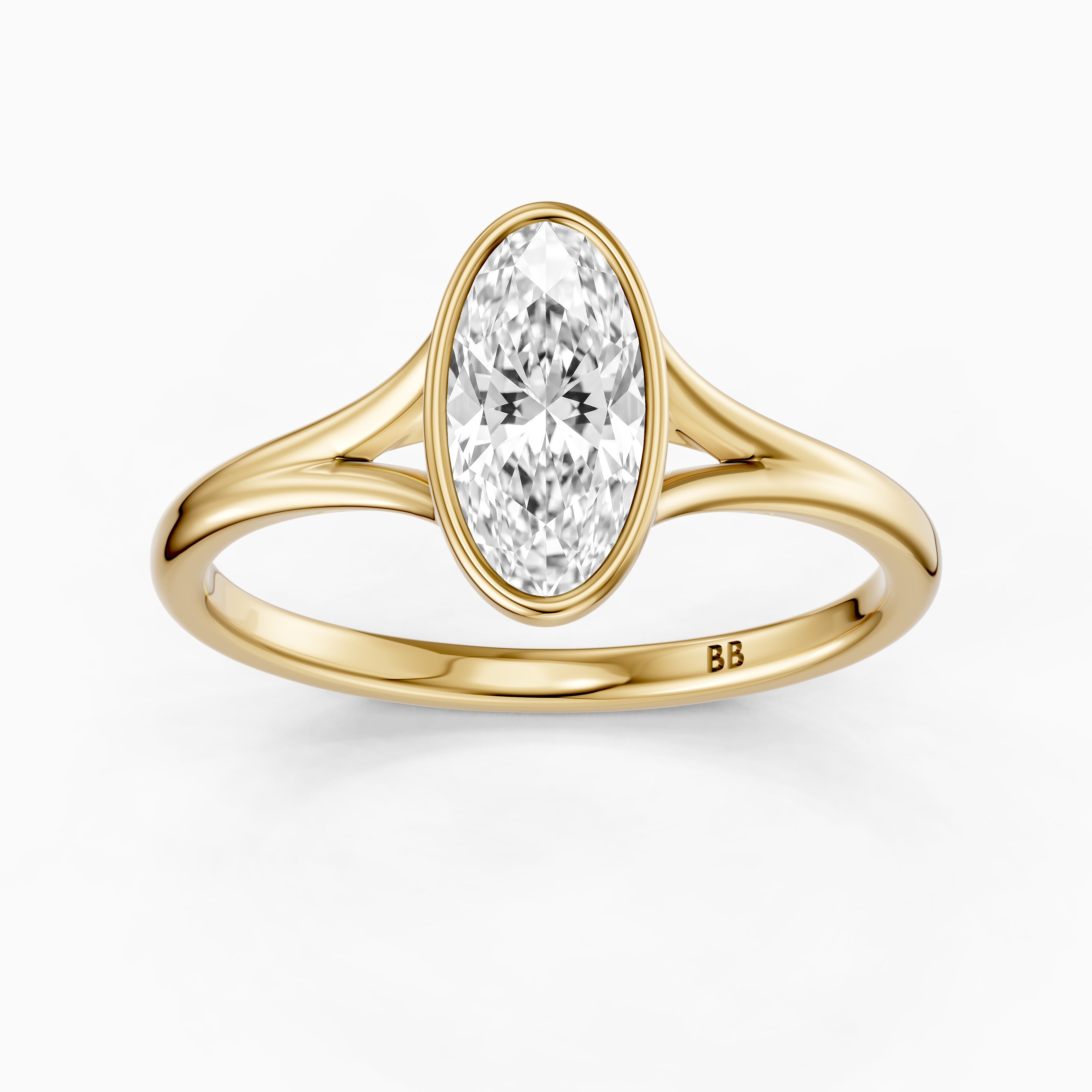 Freja Moval Moissanite Diamond Bezel Set Ring with Split Shank