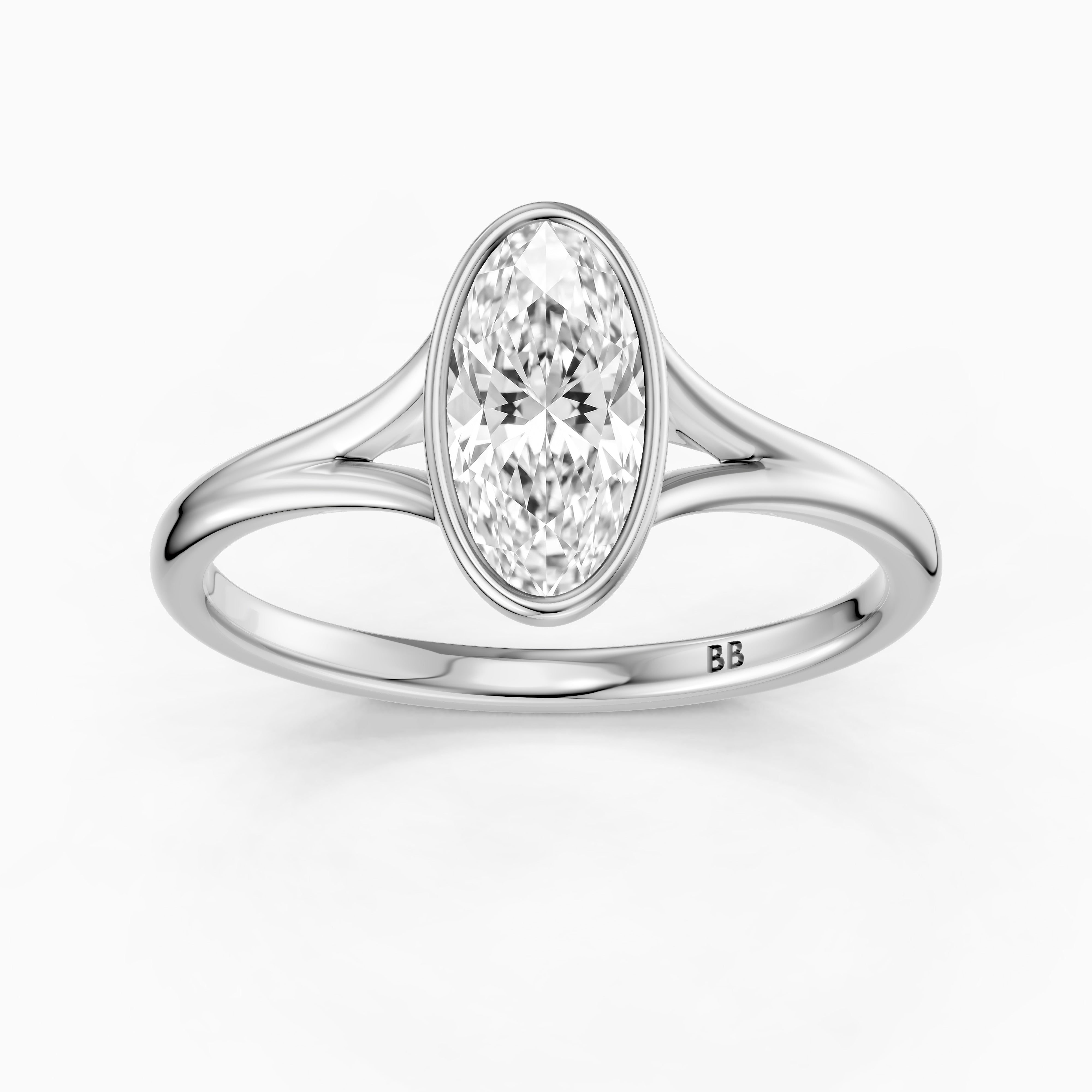 Freja Moval Moissanite Diamond Bezel Set Ring with Split Shank