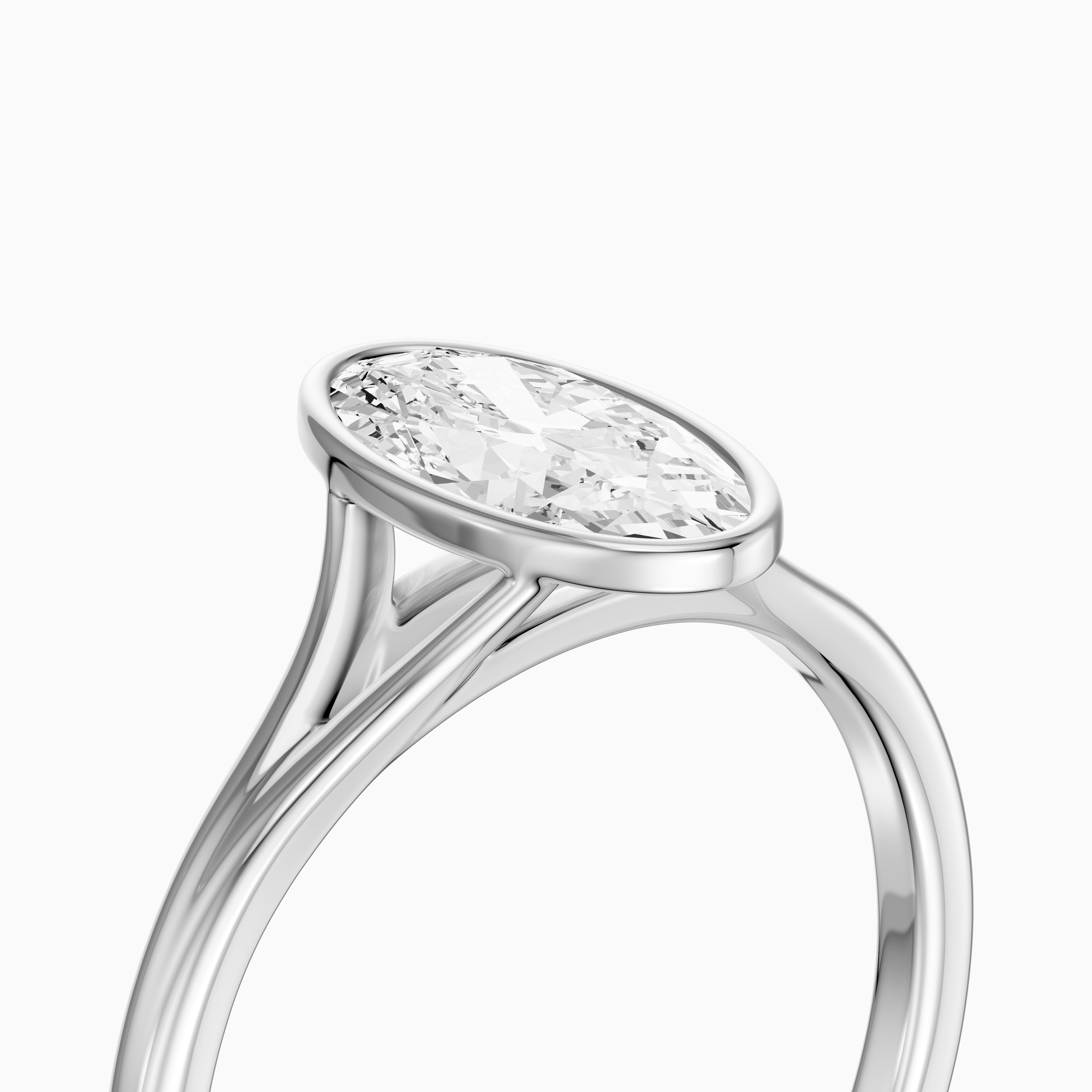Freja Moval Moissanite Diamond Bezel Set Ring with Split Shank
