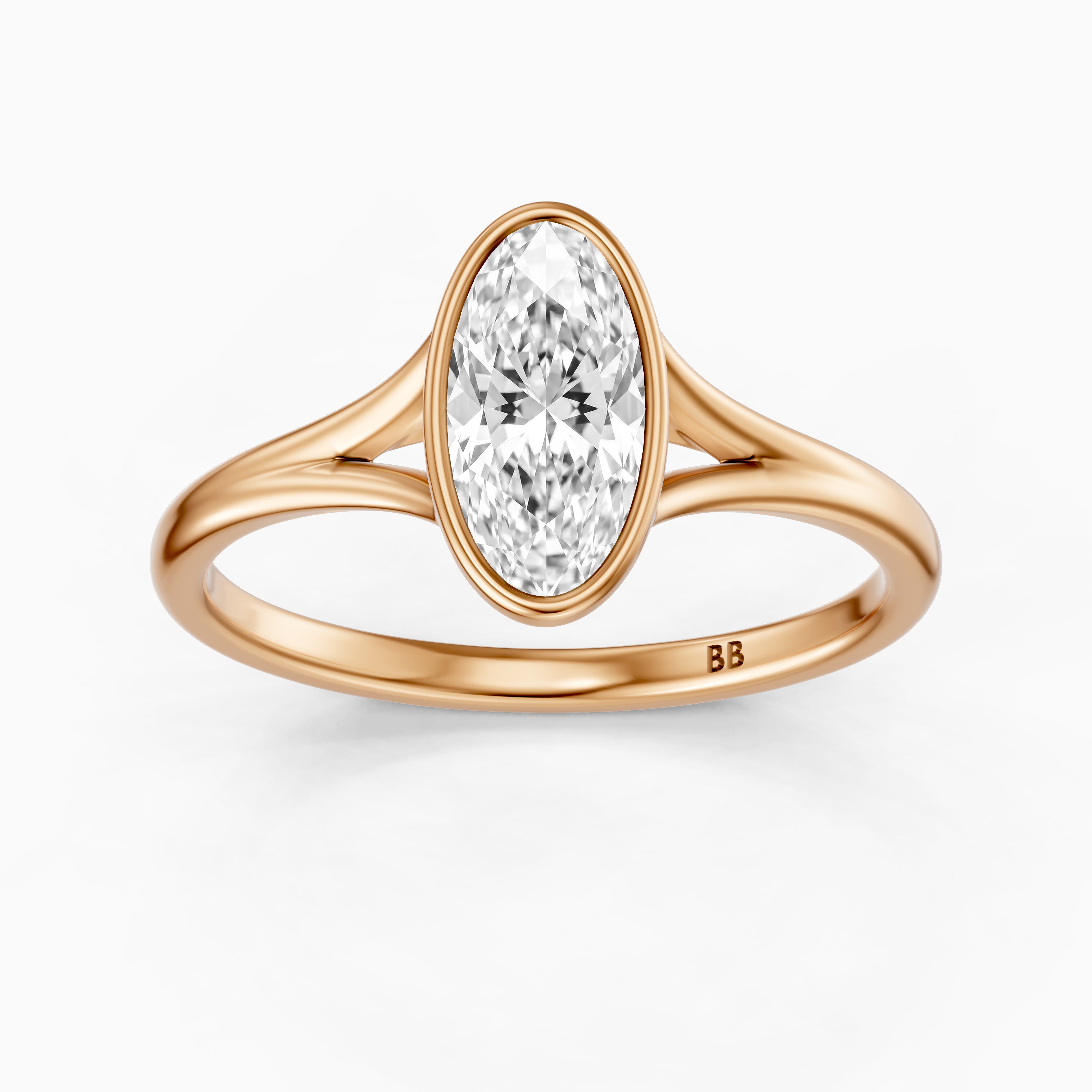 Freja Moval Moissanite Diamond Bezel Set Ring with Split Shank