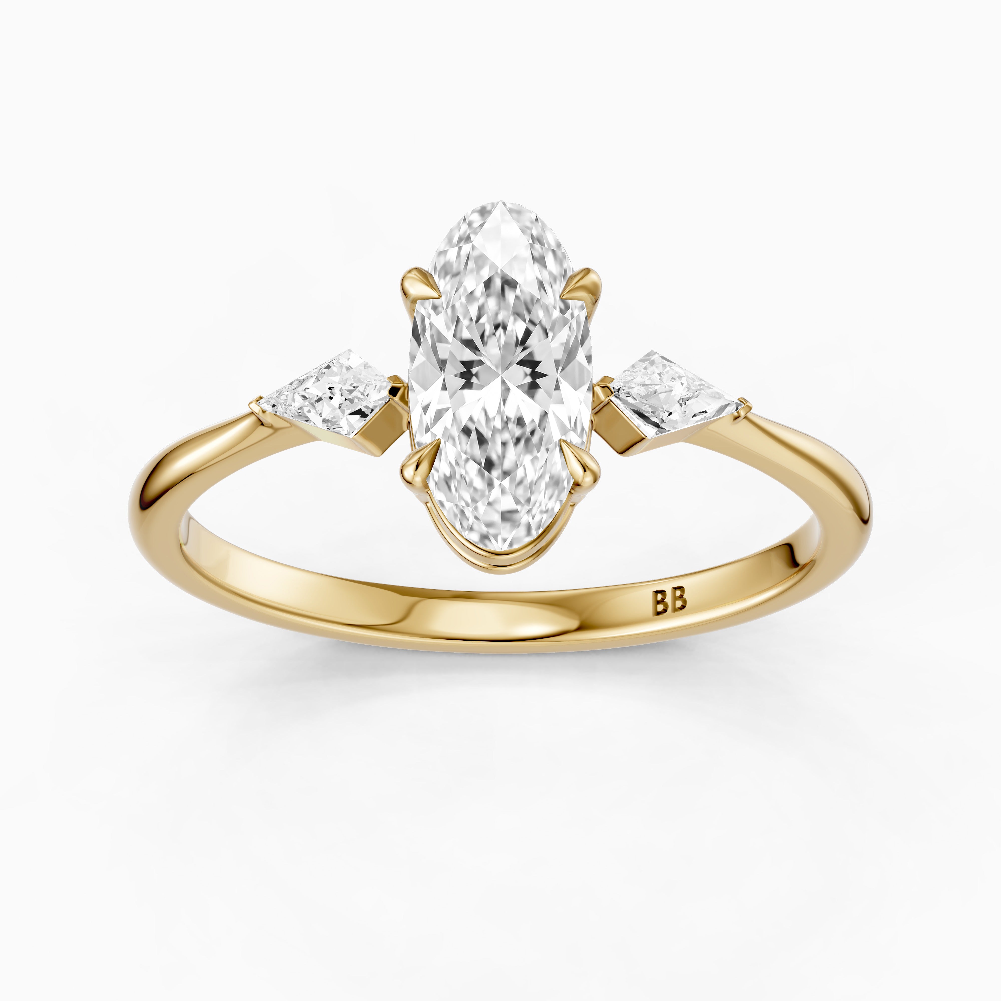 Elin Moval Cut Moissanite Diamond Engagement Ring with Kite Side Stones