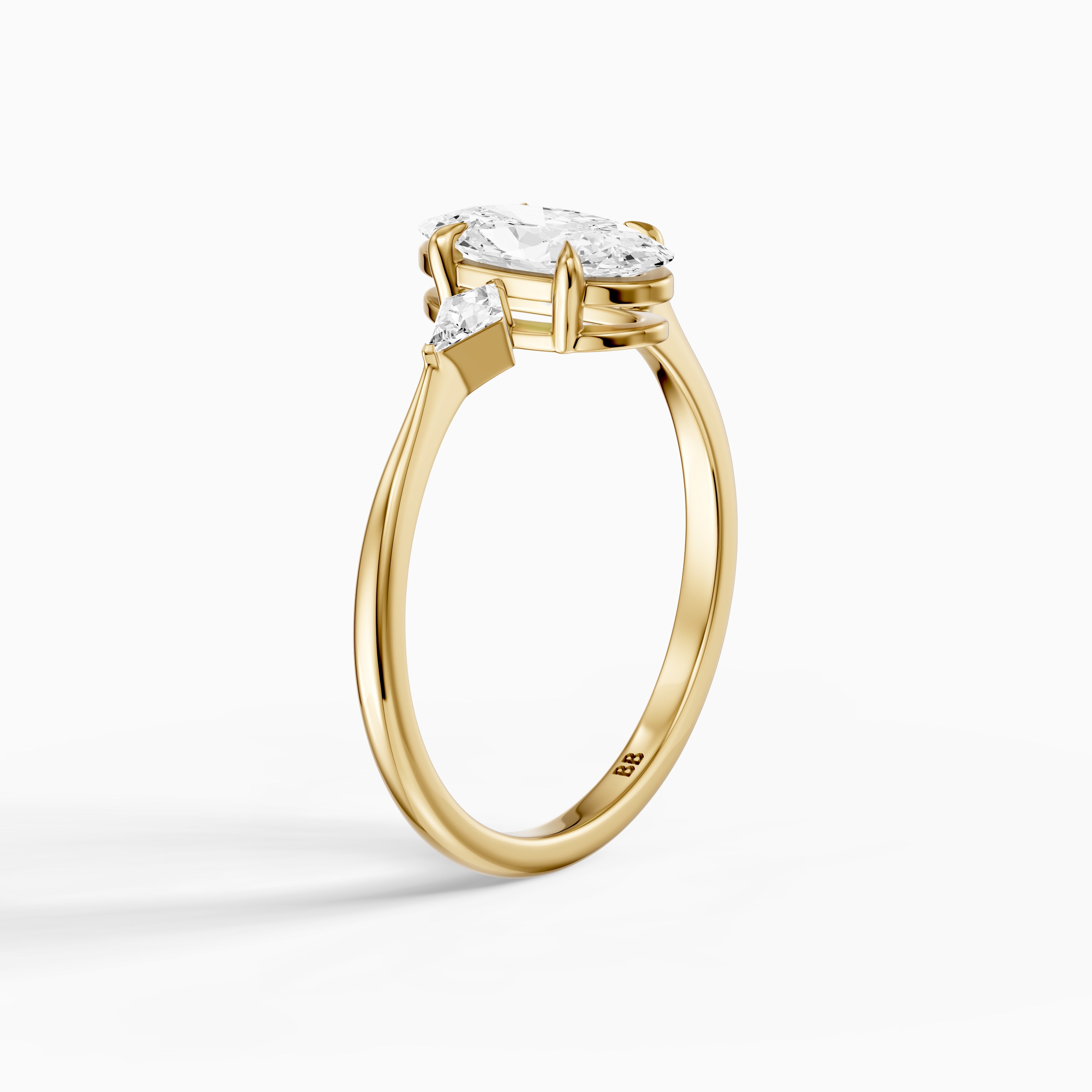 Elin Moval Cut Moissanite Diamond Engagement Ring with Kite Side Stones