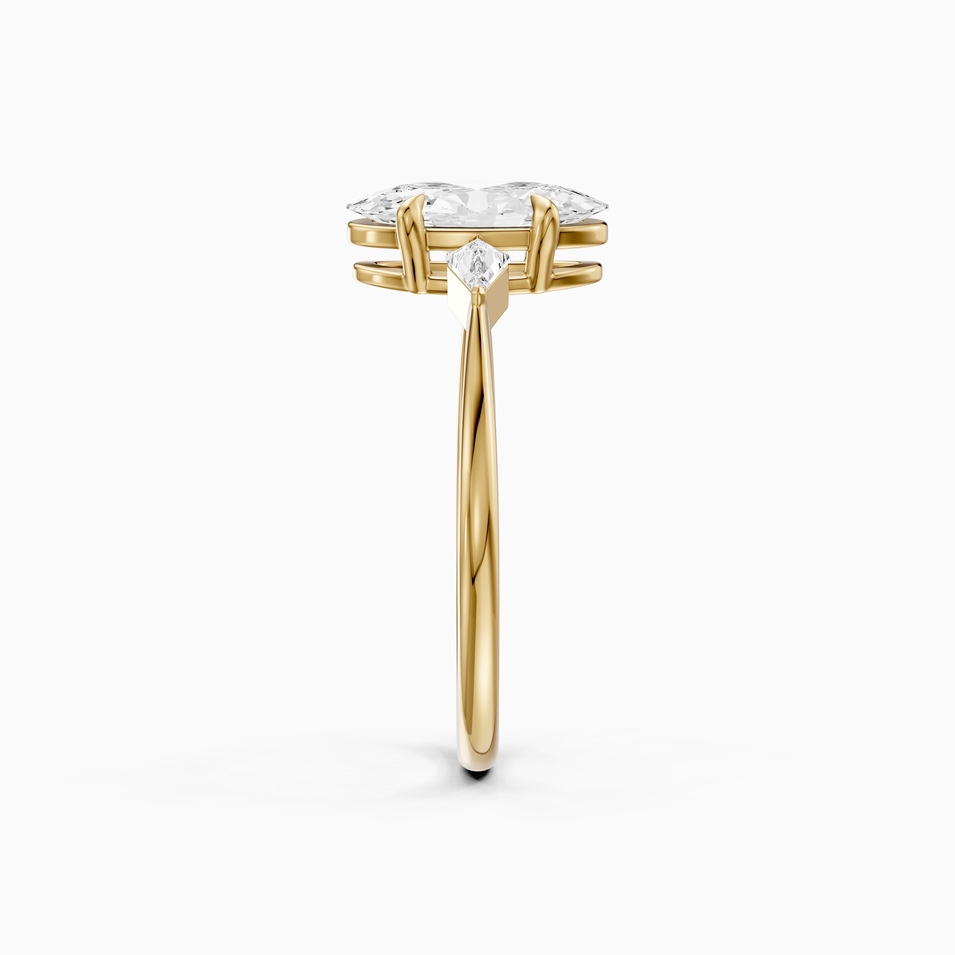 Elin Moval Cut Moissanite Diamond Engagement Ring with Kite Side Stones