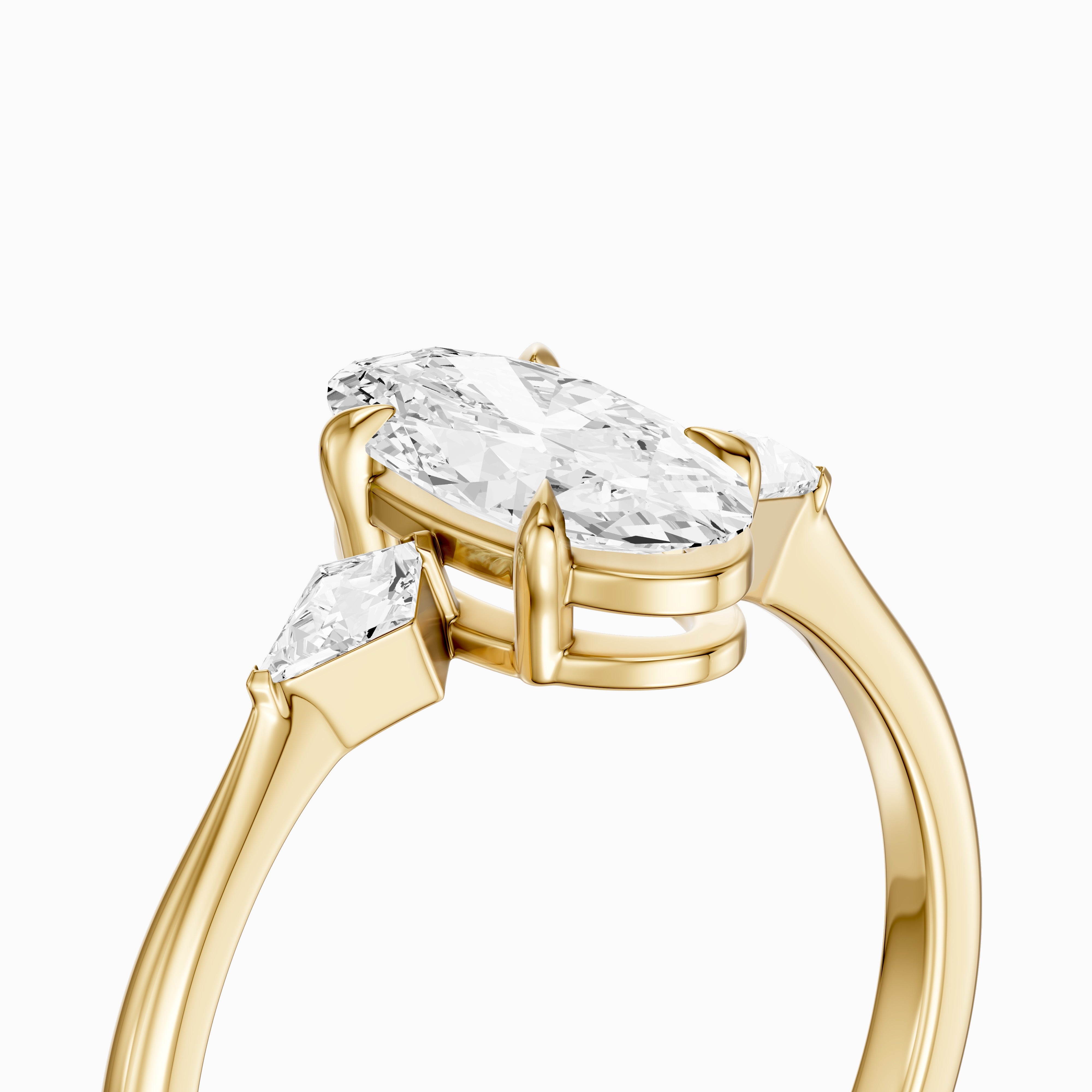 Elin Moval Cut Moissanite Diamond Engagement Ring with Kite Side Stones