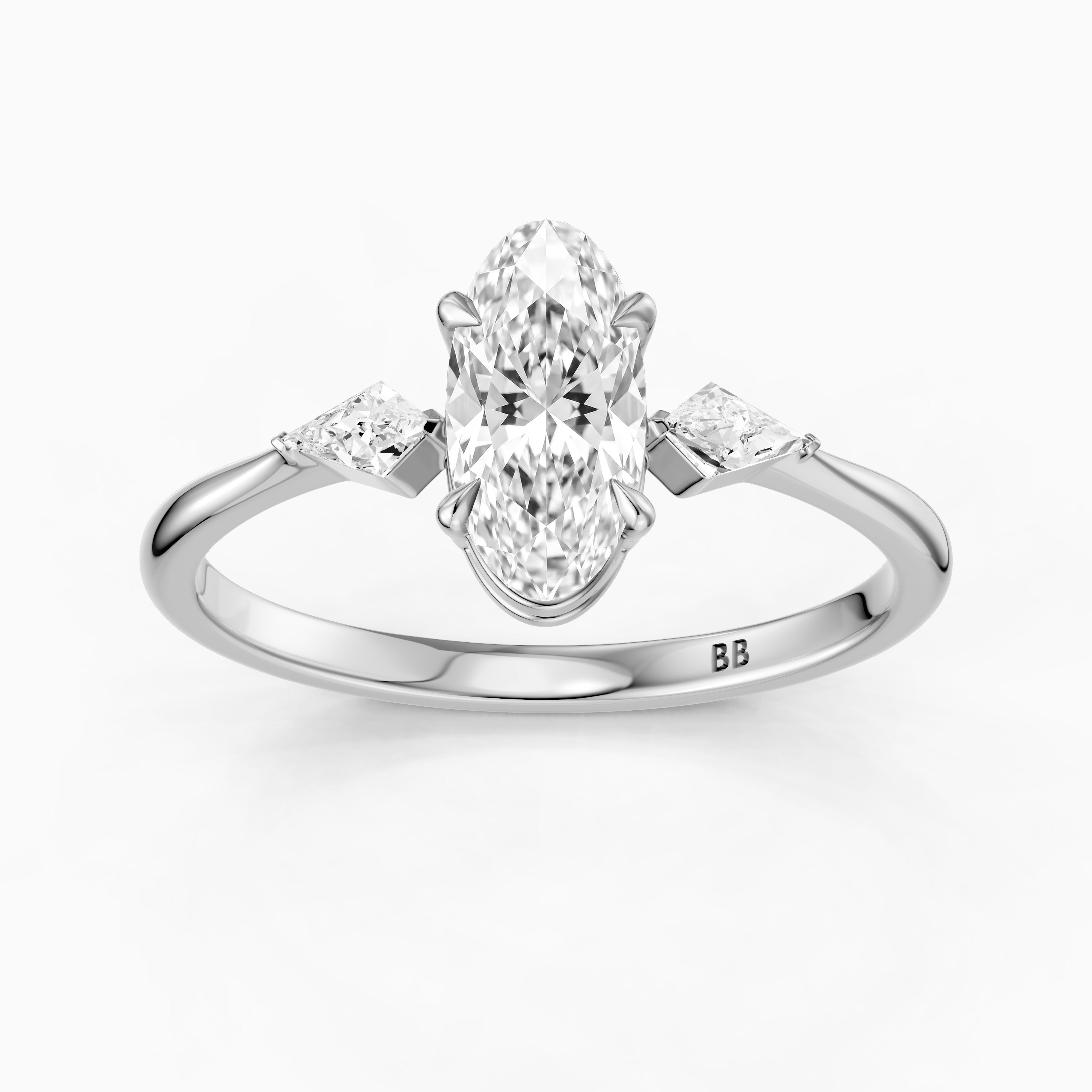 Elin Moval Cut Moissanite Diamond Engagement Ring with Kite Side Stones