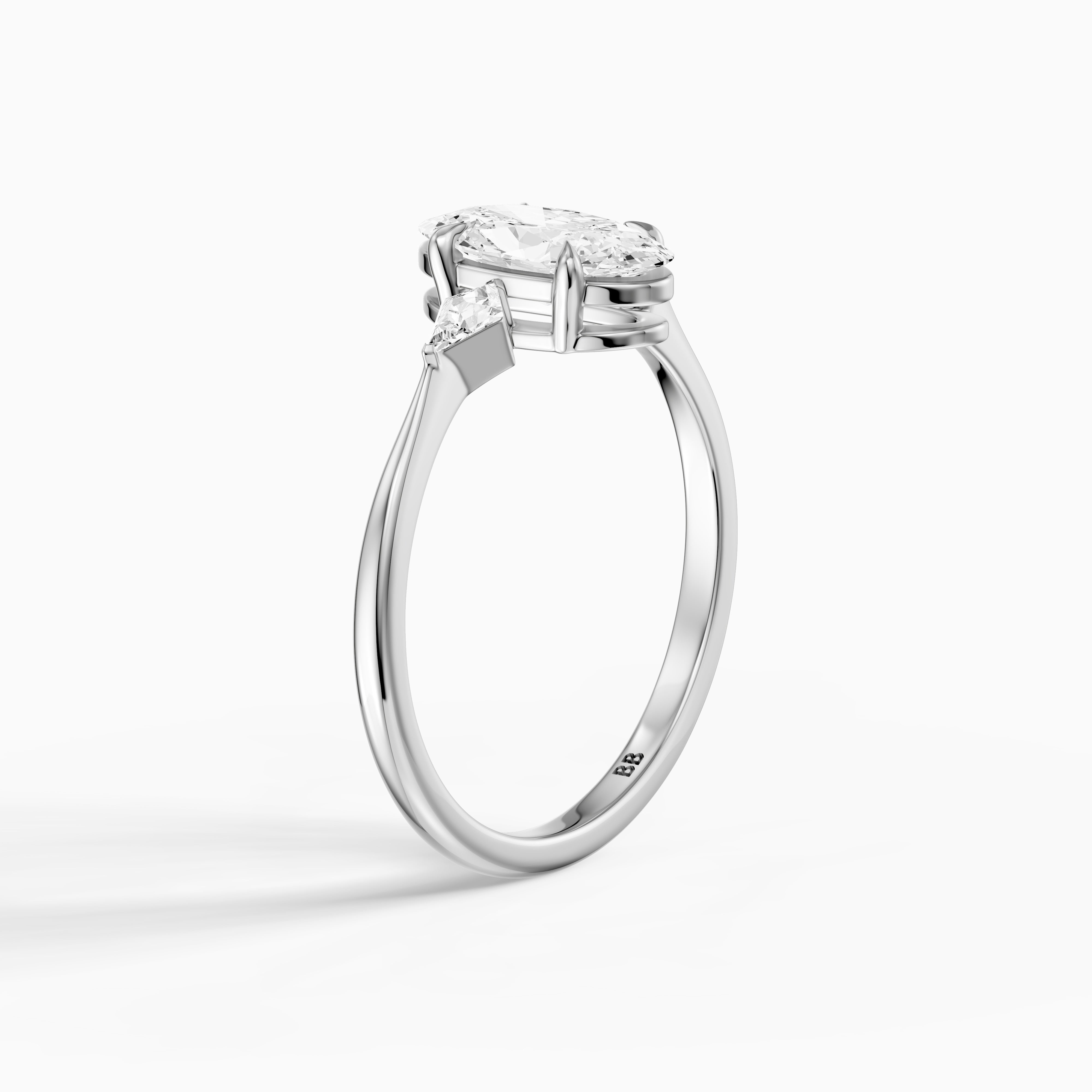 Elin Moval Cut Moissanite Diamond Engagement Ring with Kite Side Stones