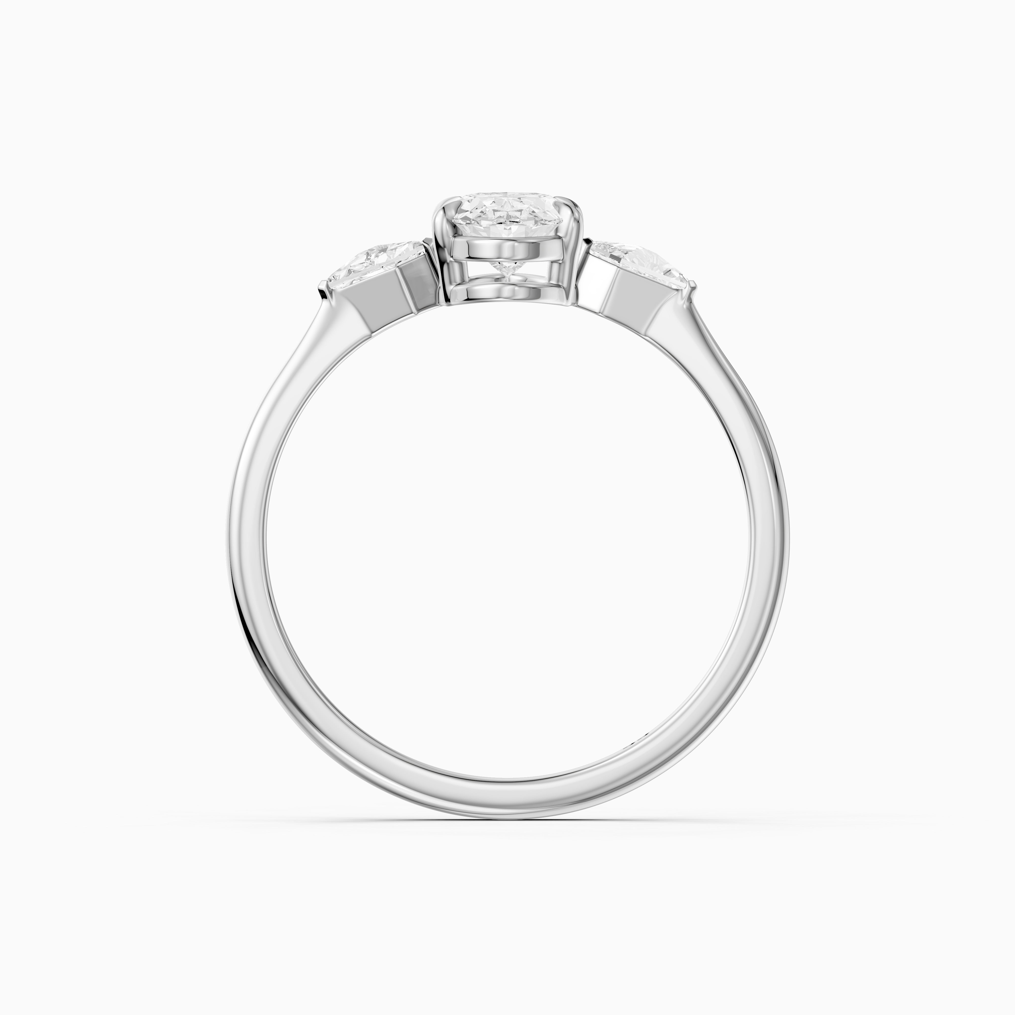 Elin Moval Cut Moissanite Diamond Engagement Ring with Kite Side Stones
