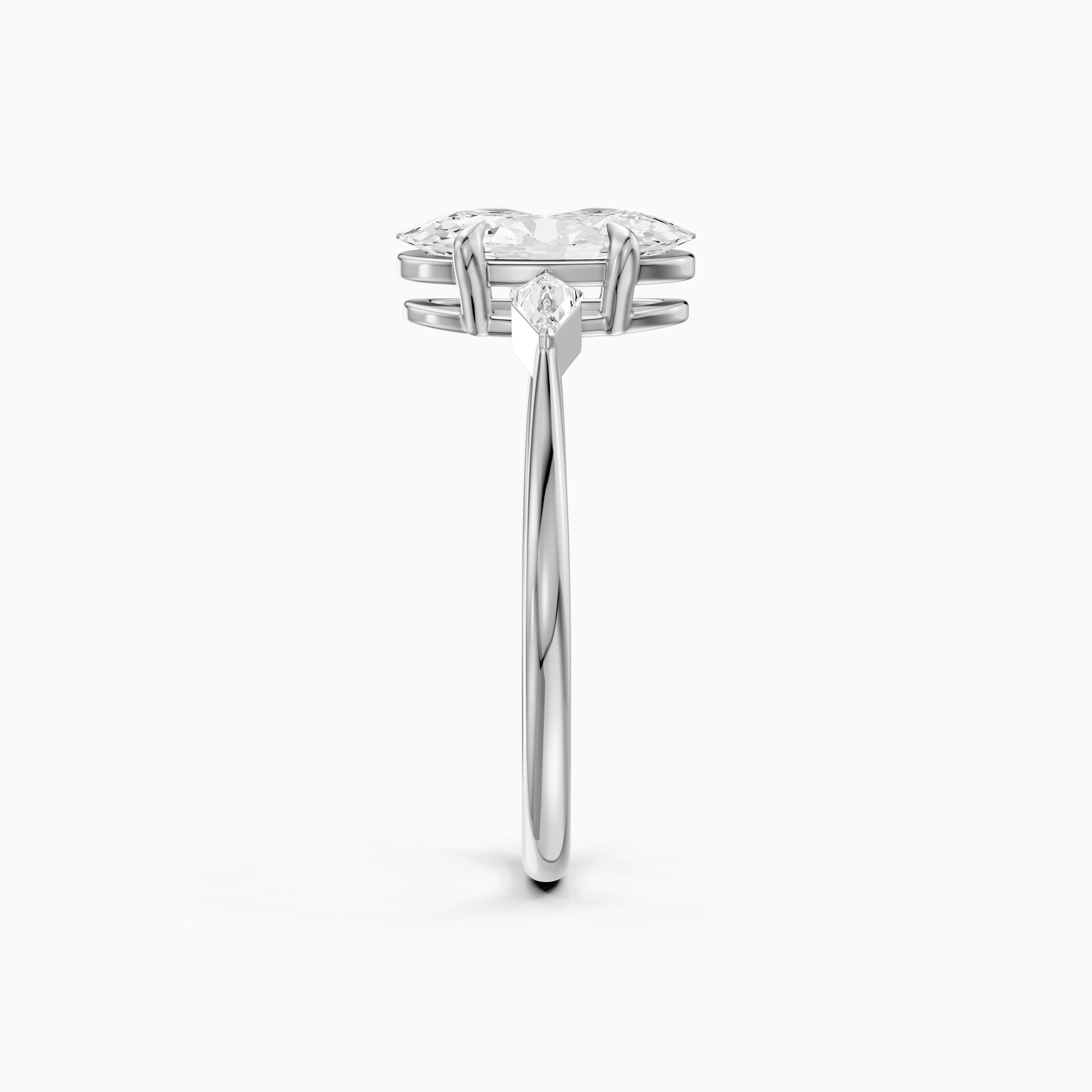Elin Moval Cut Moissanite Diamond Engagement Ring with Kite Side Stones