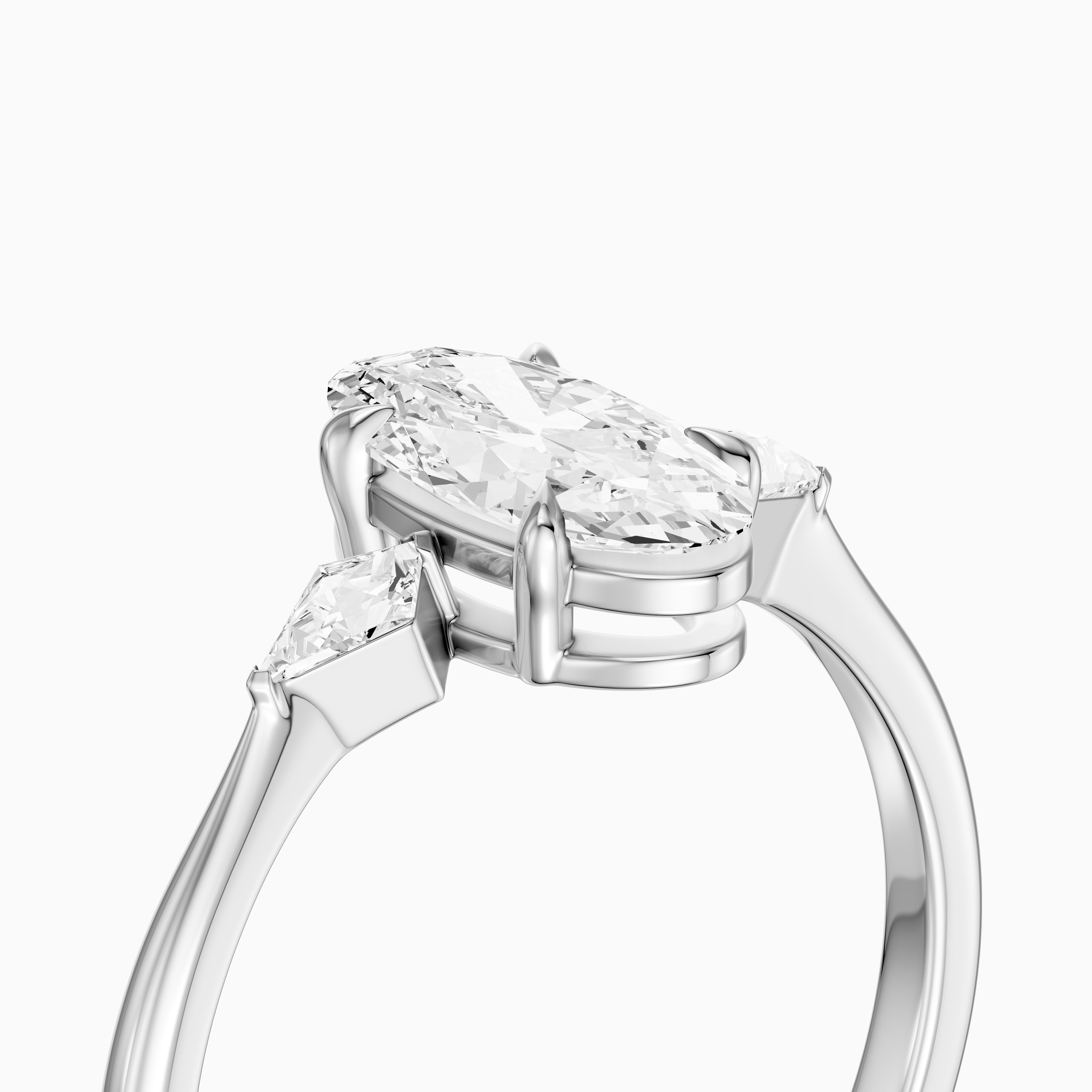 Elin Moval Cut Moissanite Diamond Engagement Ring with Kite Side Stones