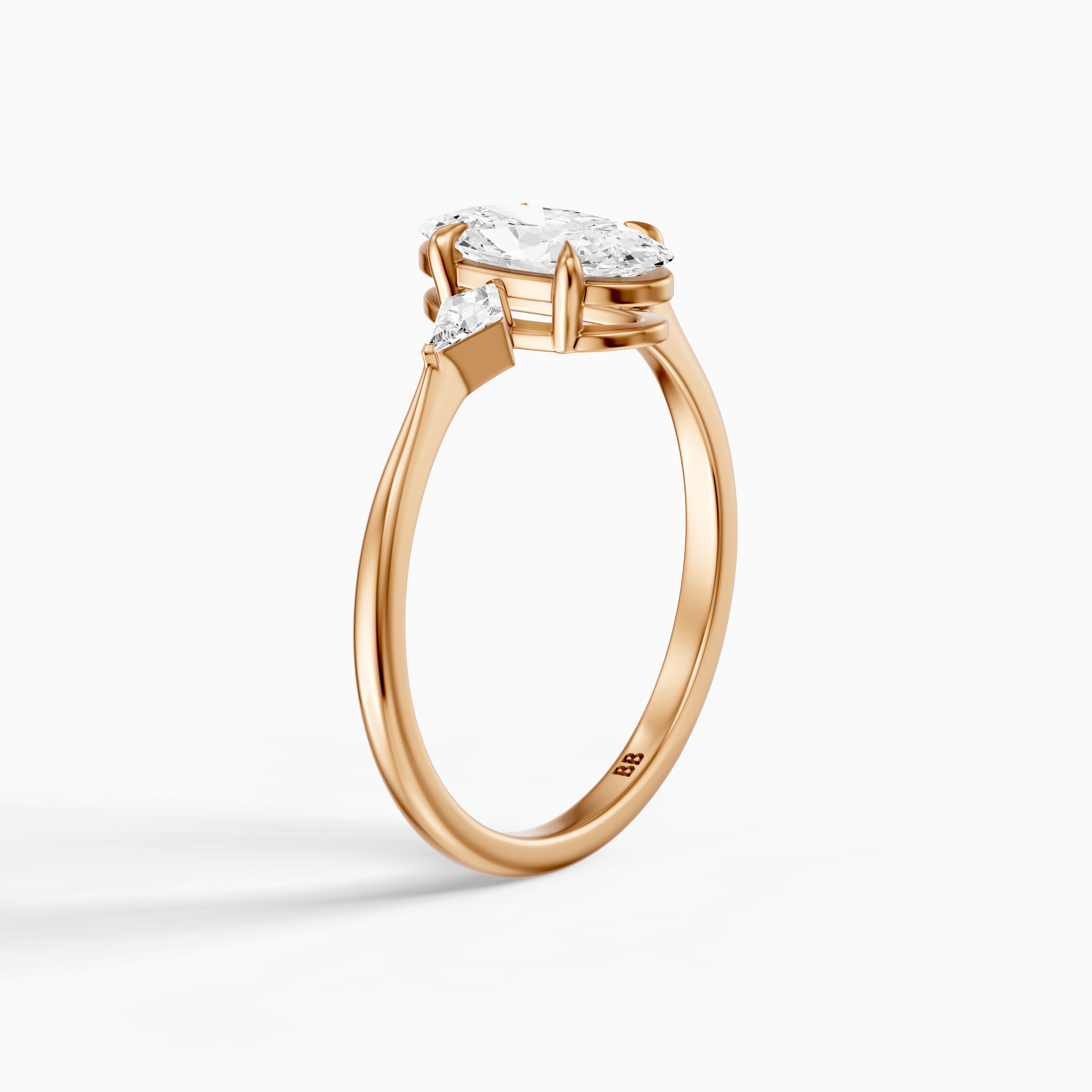 Elin Moval Cut Moissanite Diamond Engagement Ring with Kite Side Stones