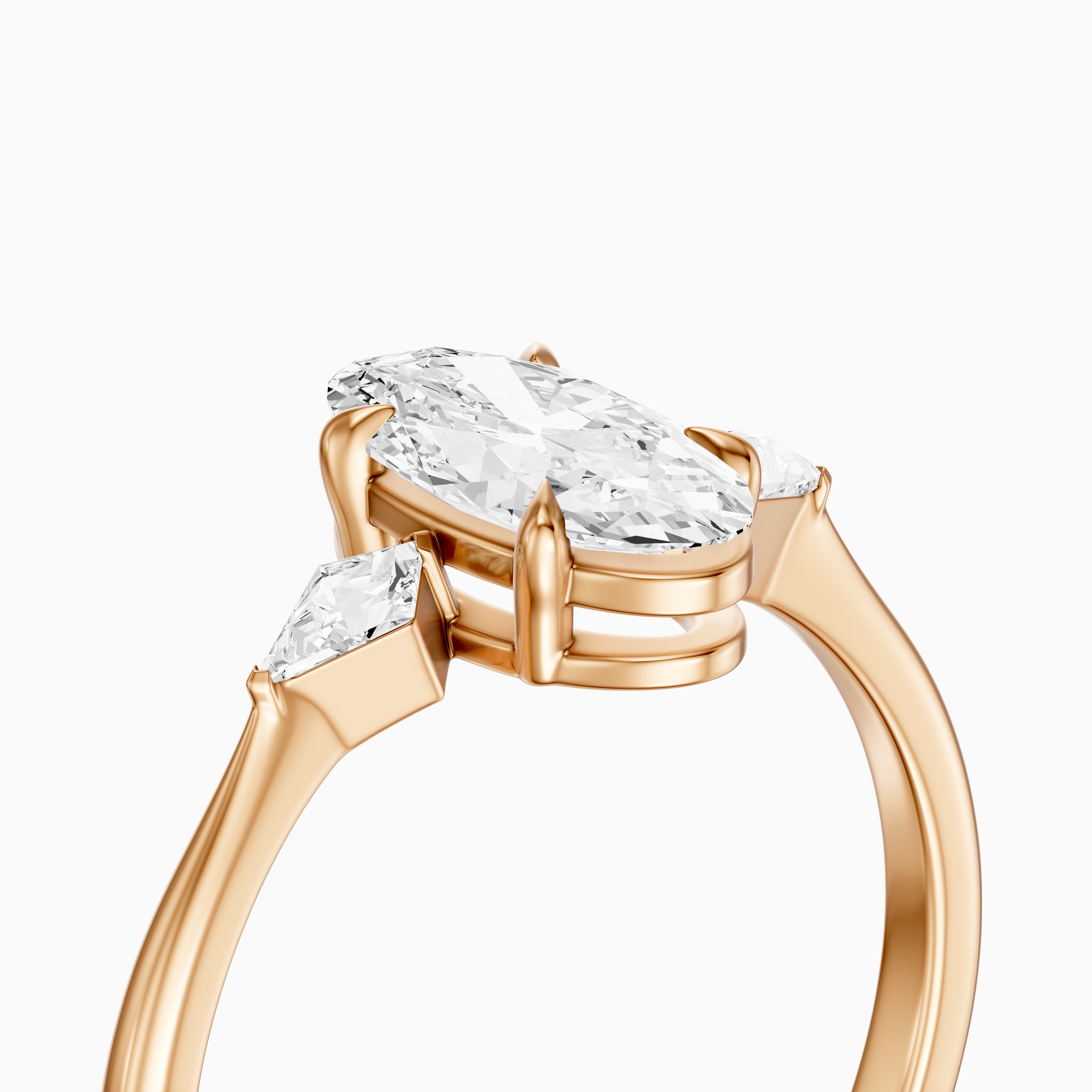 Elin Moval Cut Moissanite Diamond Engagement Ring with Kite Side Stones