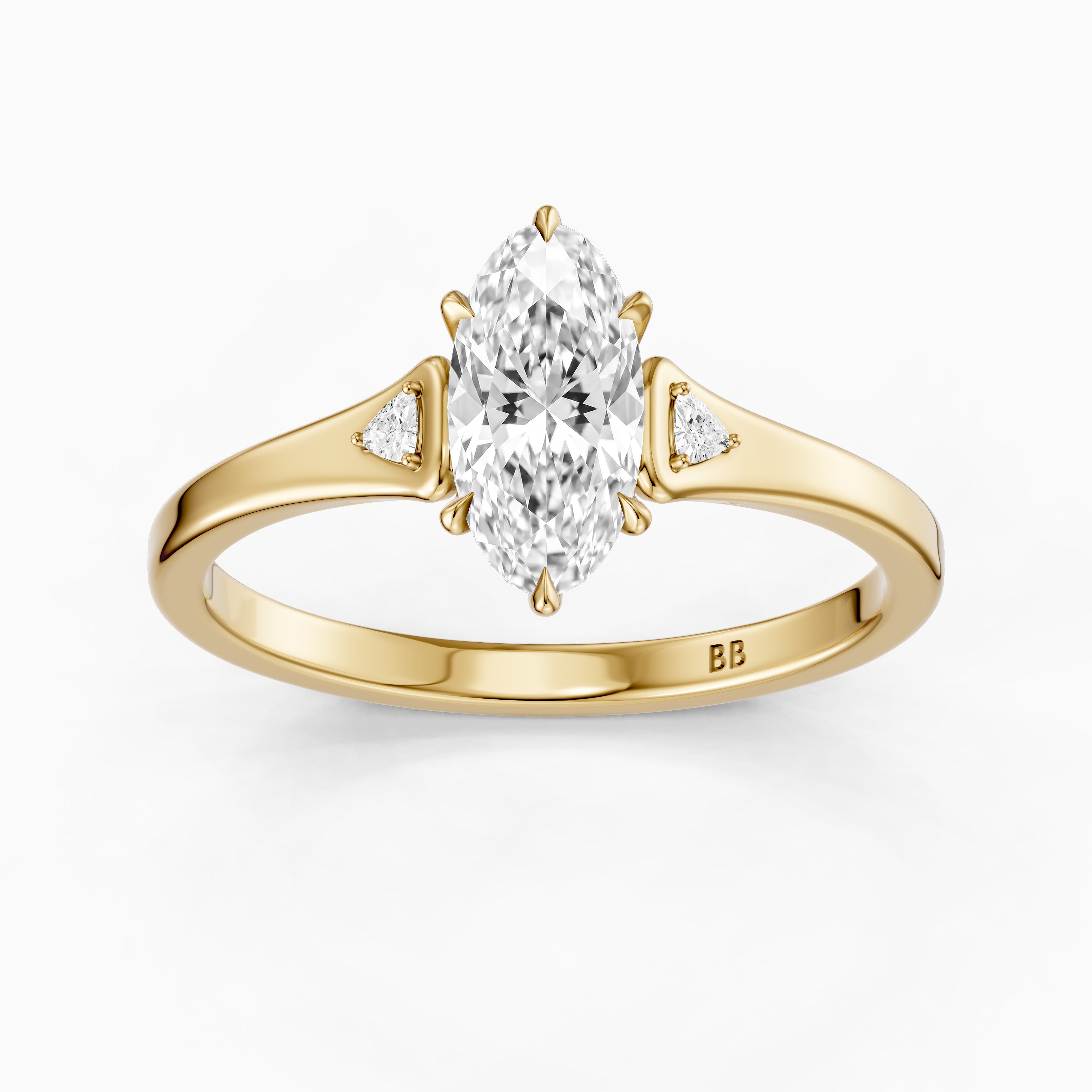 Eline Moval Cut Moissanite Diamond Three Stone Ring with Trillion Accents