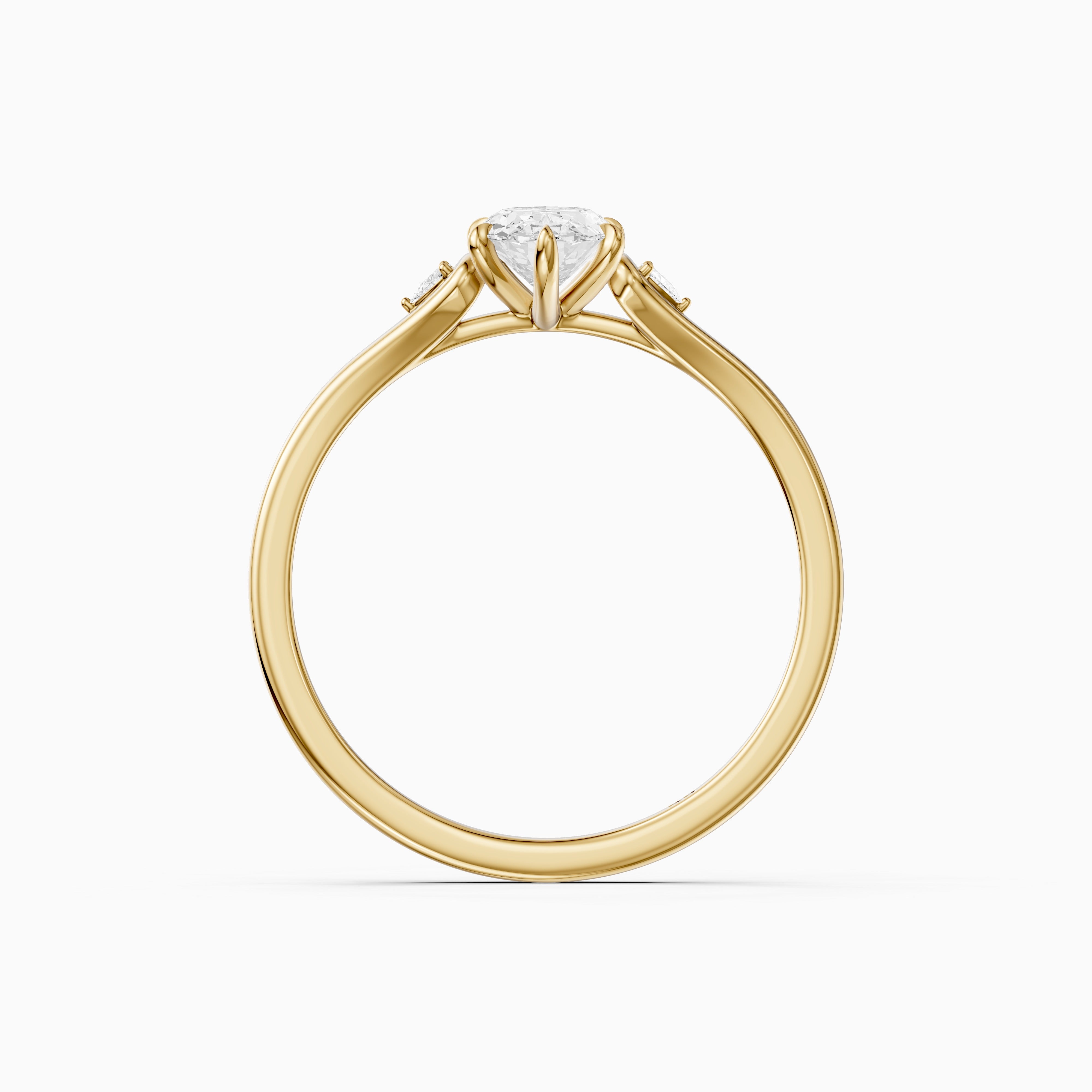 Eline Moval Cut Moissanite Diamond Three Stone Ring with Trillion Accents