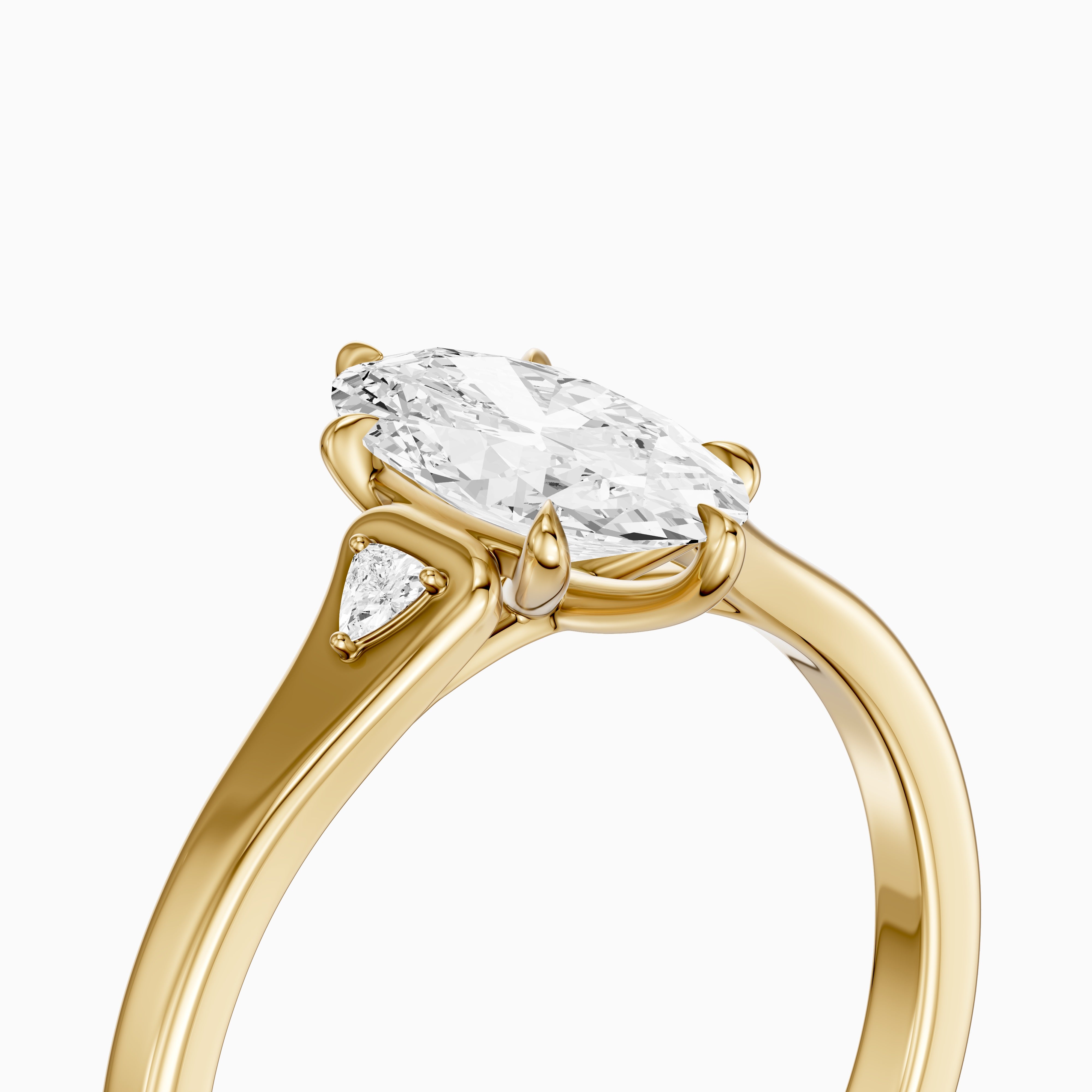 Eline Moval Cut Moissanite Diamond Three Stone Ring with Trillion Accents