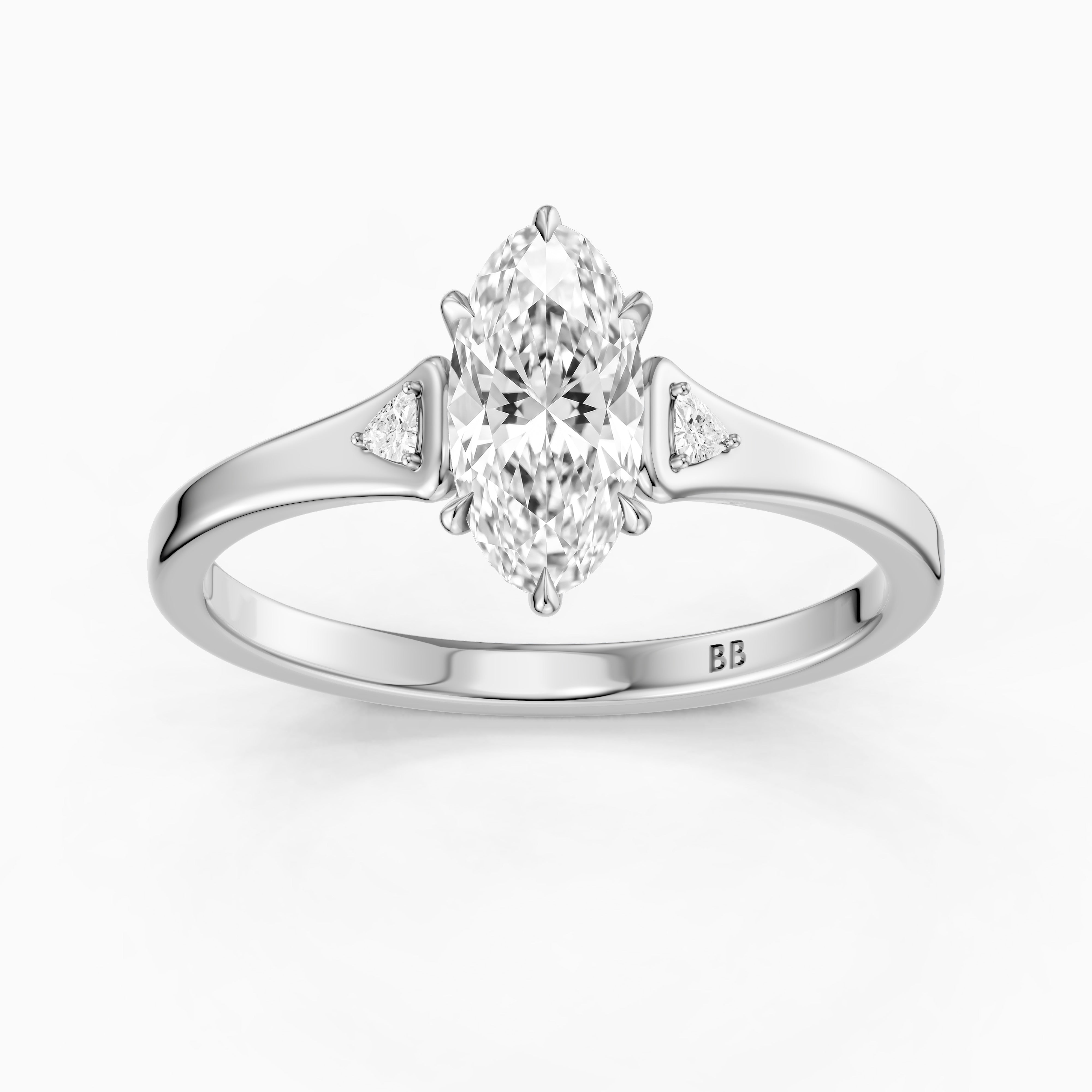 Eline Moval Cut Moissanite Diamond Three Stone Ring with Trillion Accents