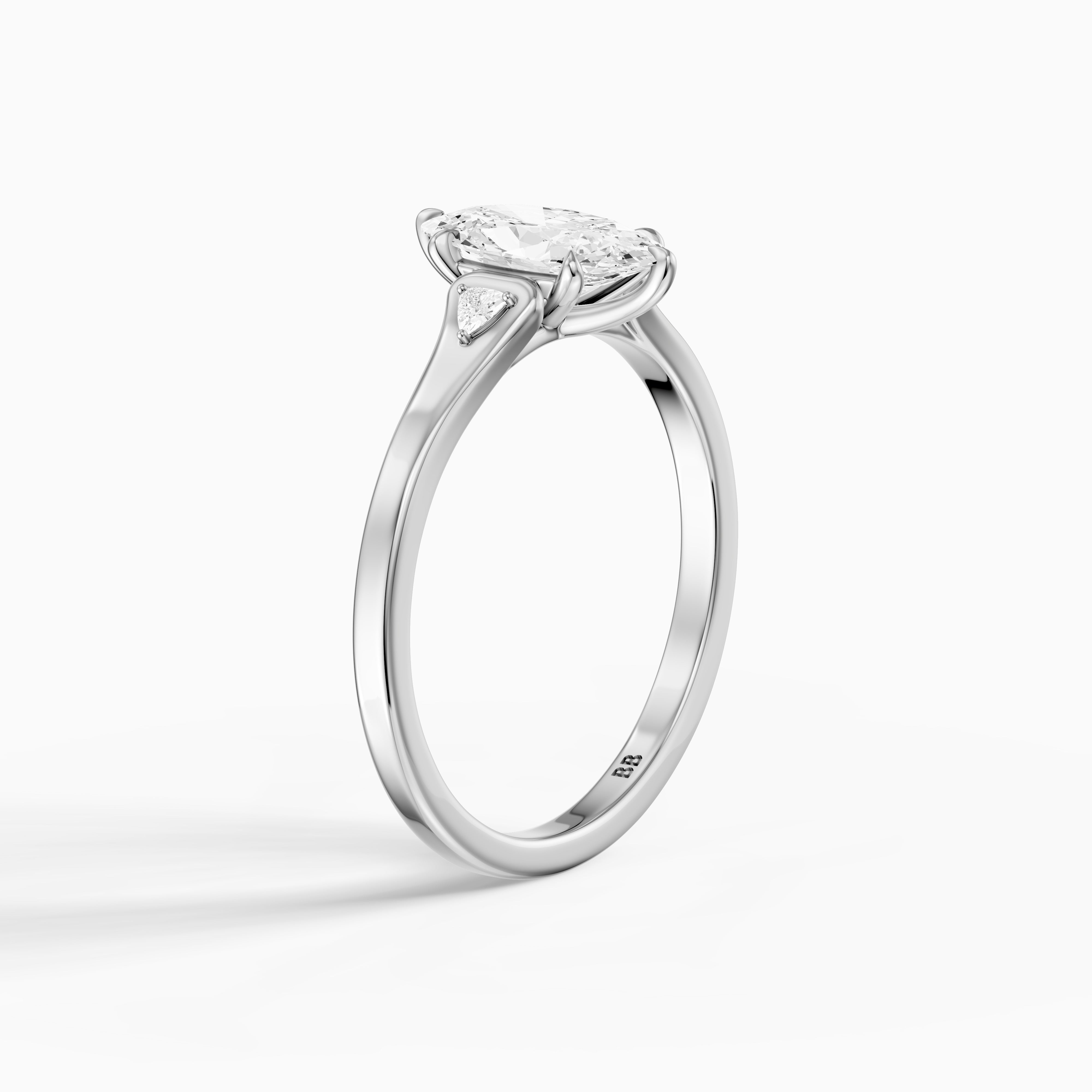Eline Moval Cut Moissanite Diamond Three Stone Ring with Trillion Accents