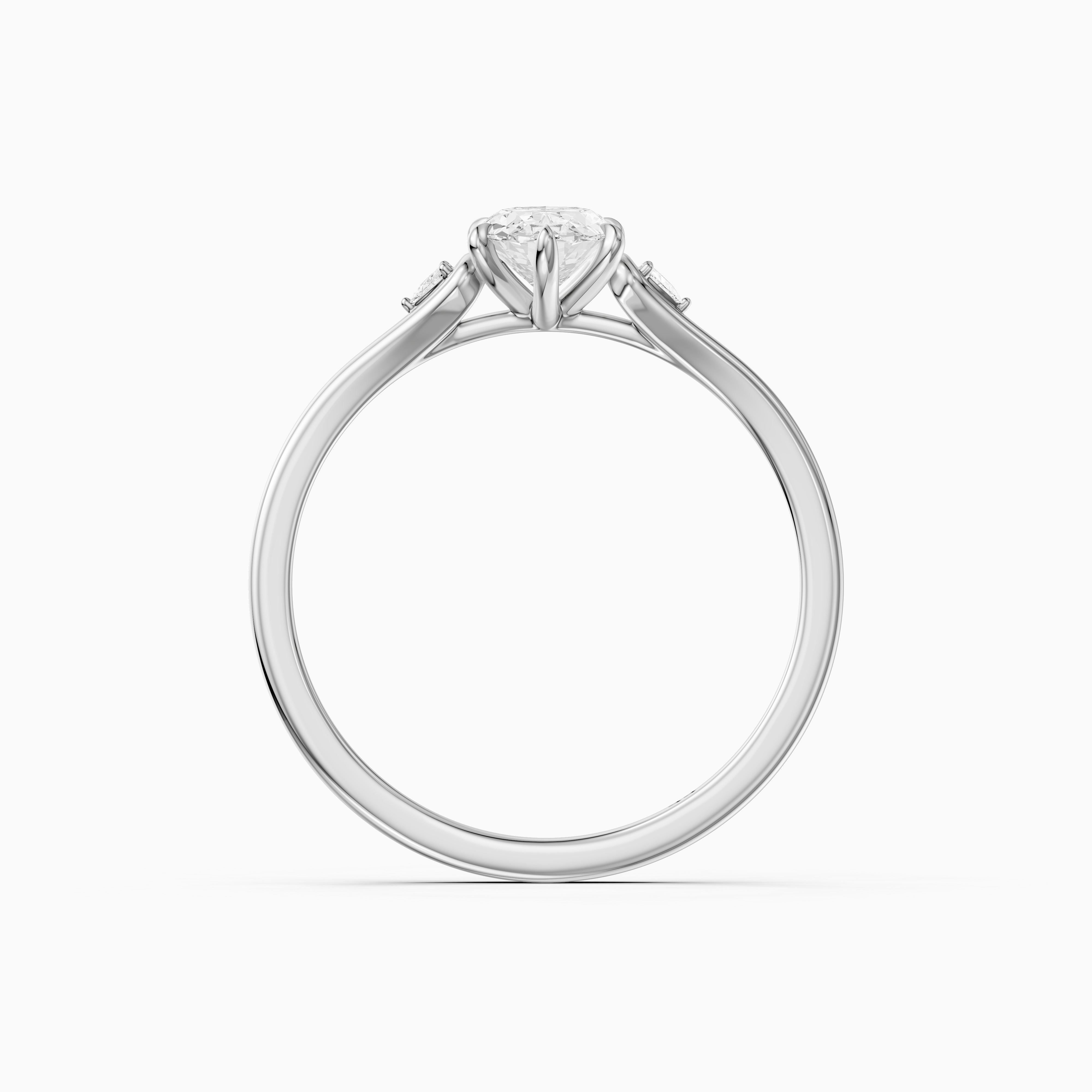 Eline Moval Cut Moissanite Diamond Three Stone Ring with Trillion Accents