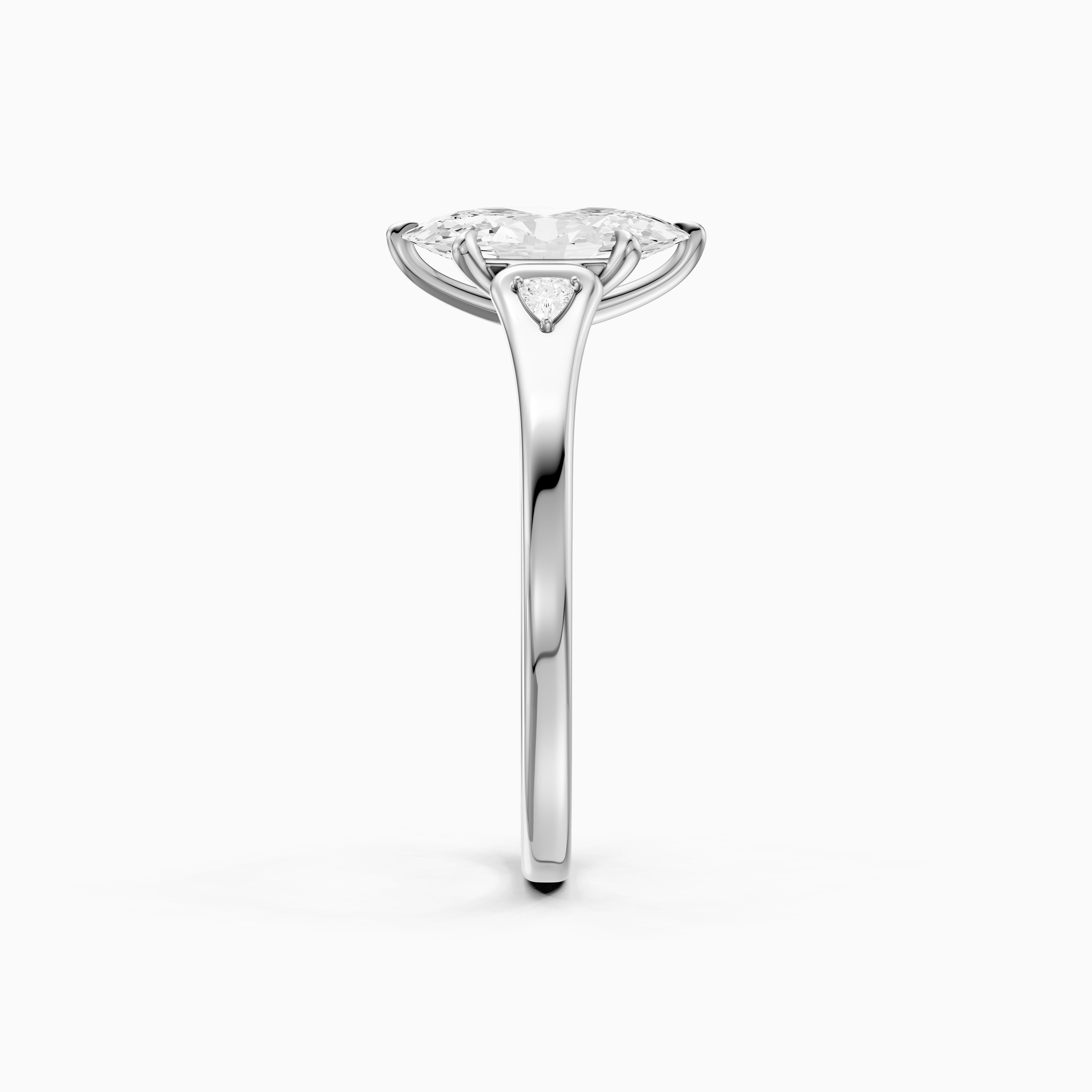 Eline Moval Cut Moissanite Diamond Three Stone Ring with Trillion Accents