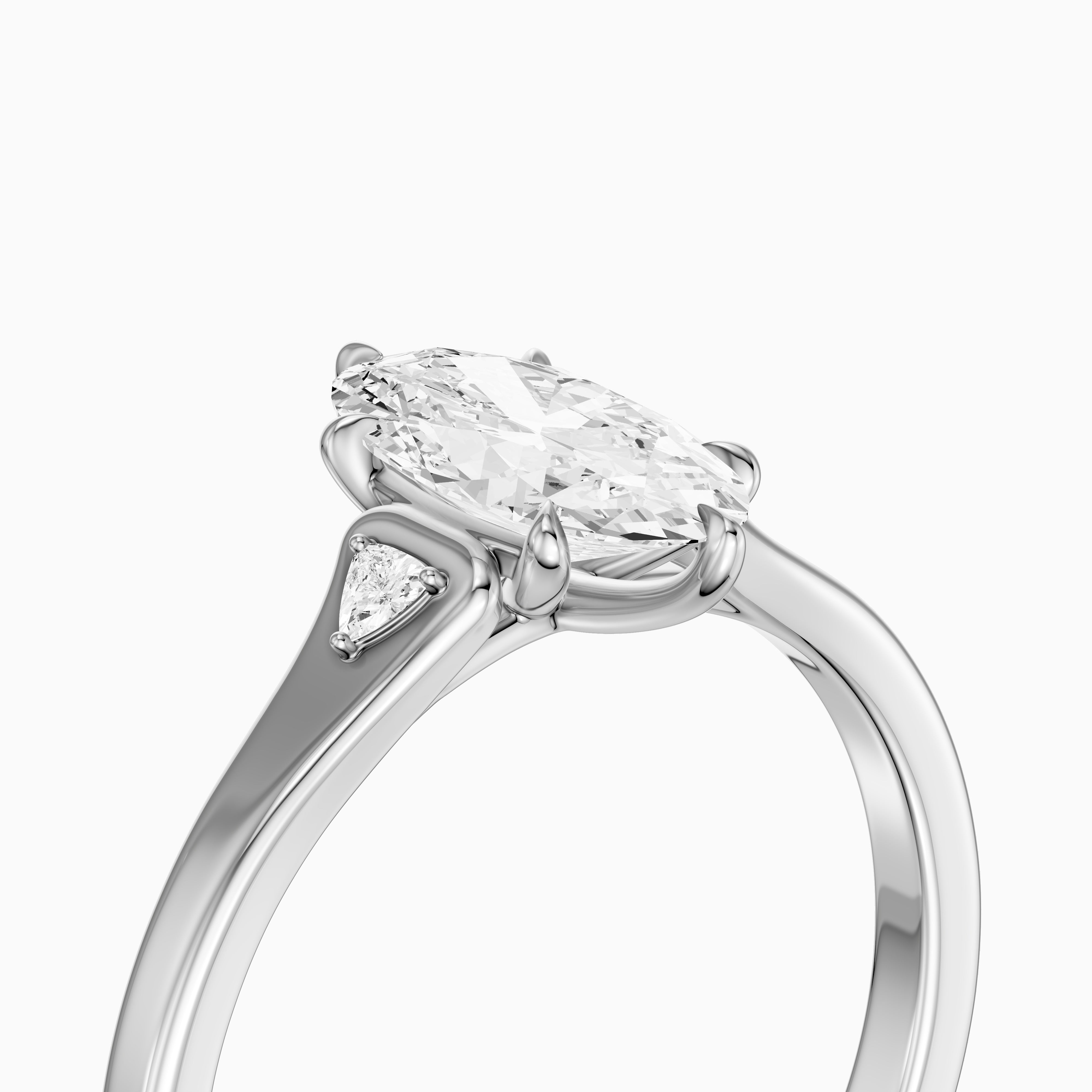 Eline Moval Cut Moissanite Diamond Three Stone Ring with Trillion Accents