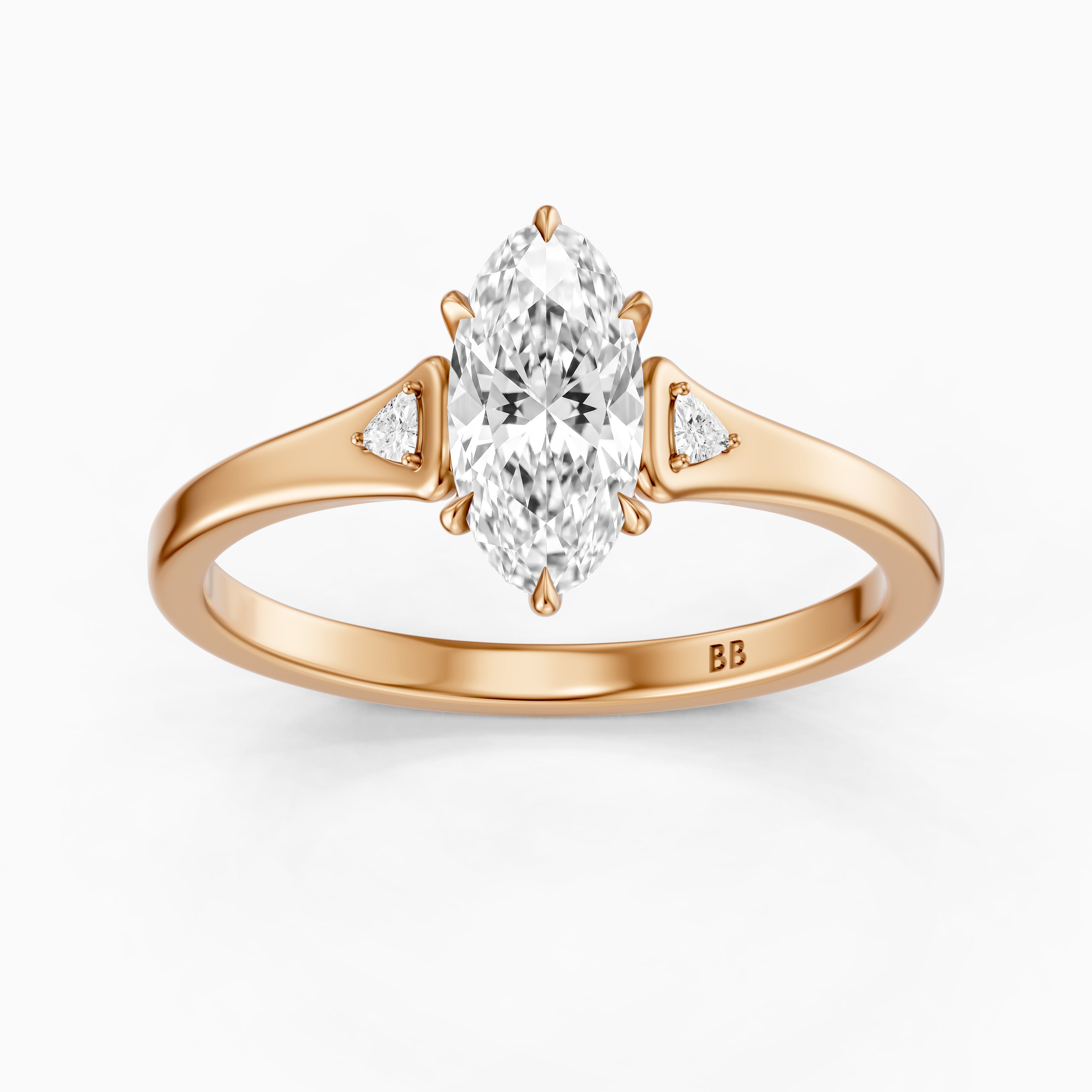 Eline Moval Cut Moissanite Diamond Three Stone Ring with Trillion Accents