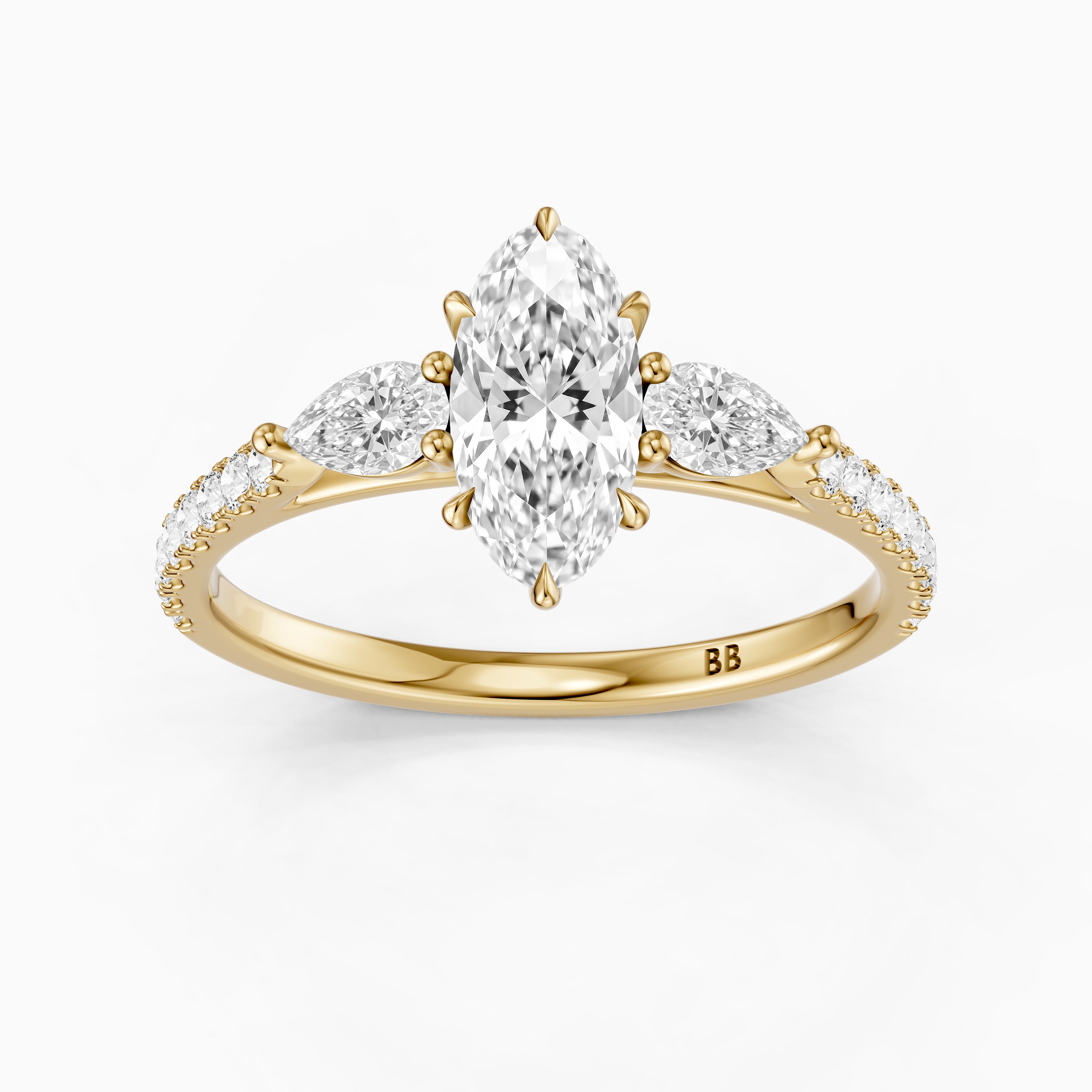Nerea Moval Moissanite Diamond Ring with Pear Shaped Side Stones