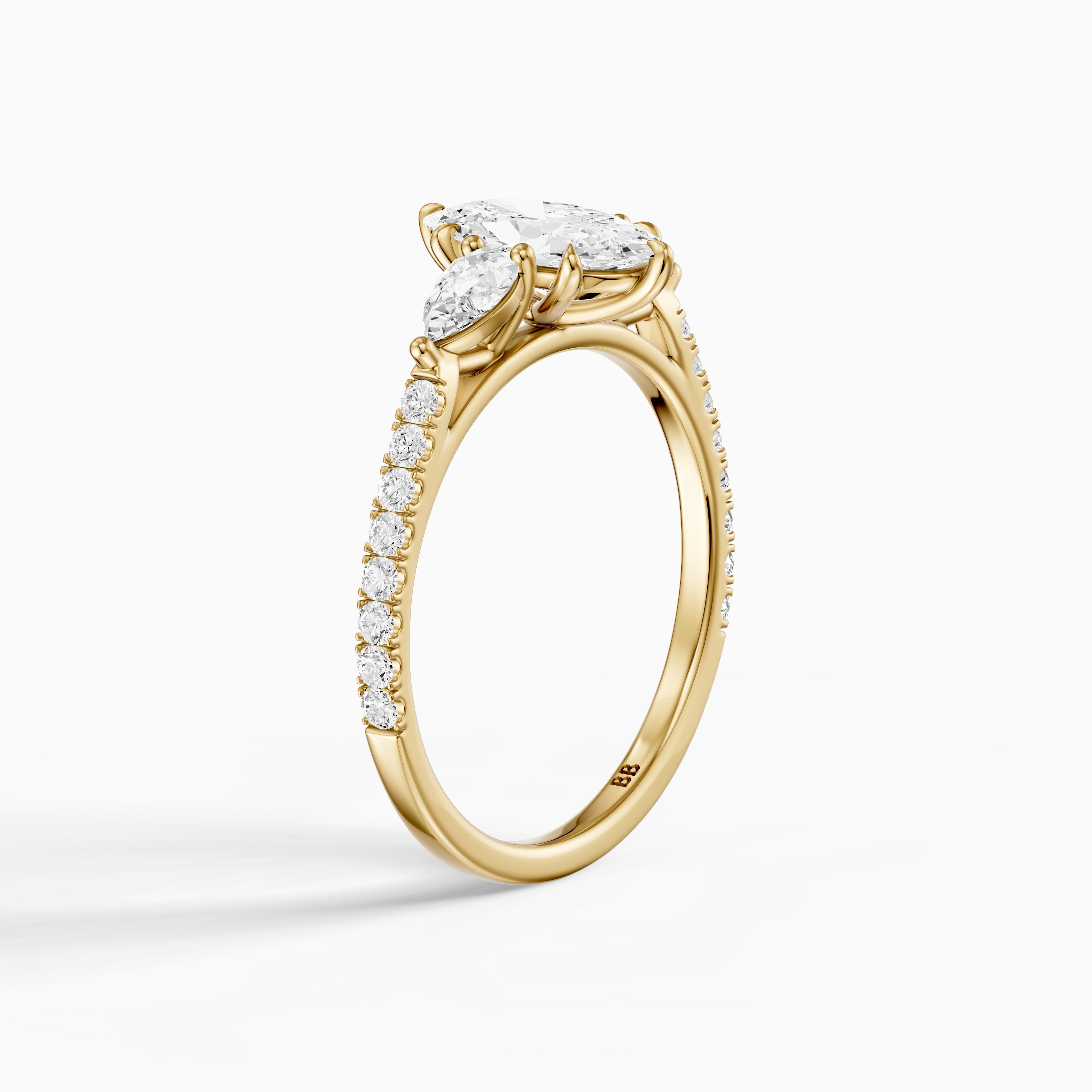 Nerea Moval Moissanite Diamond Ring with Pear Shaped Side Stones