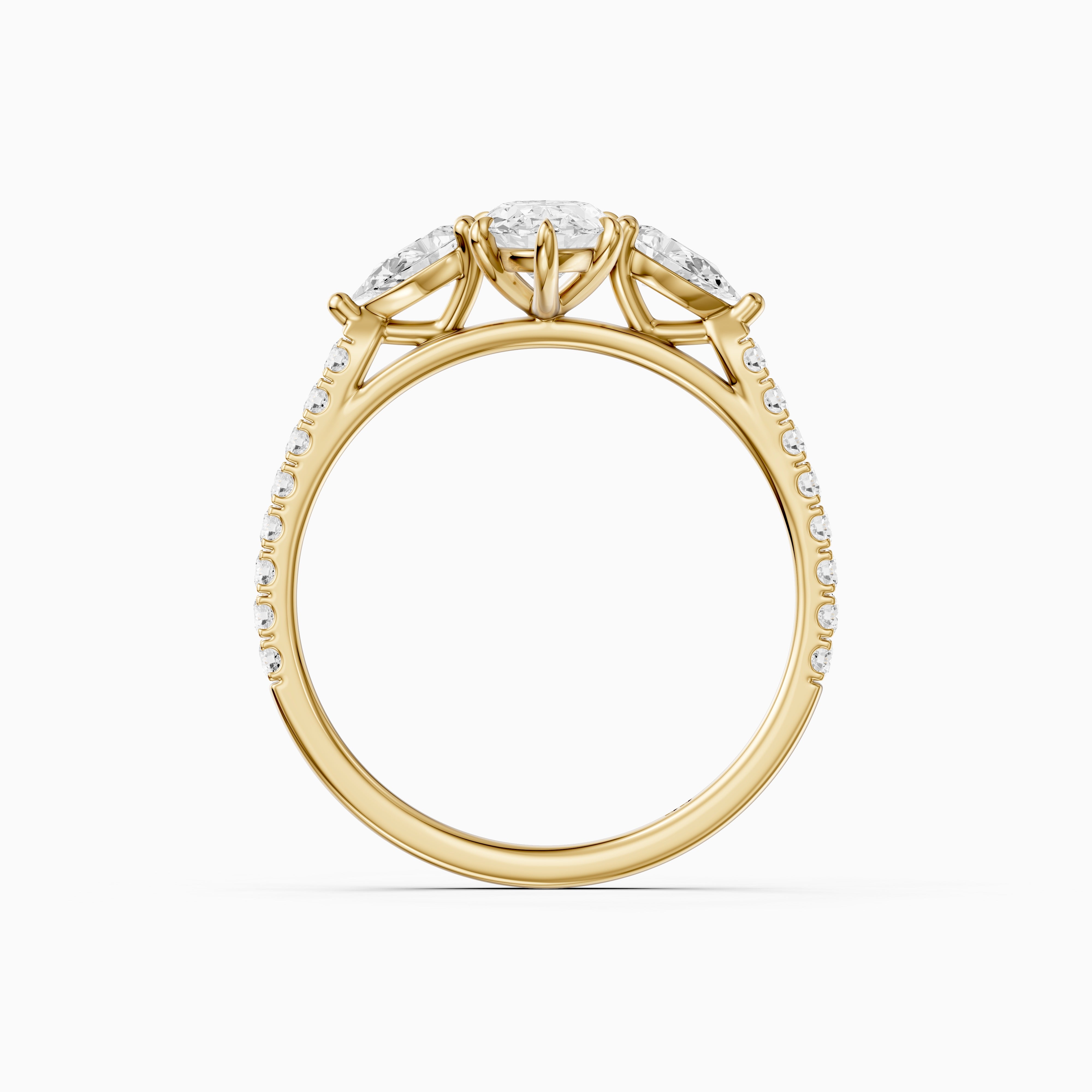 Nerea Moval Moissanite Diamond Ring with Pear Shaped Side Stones