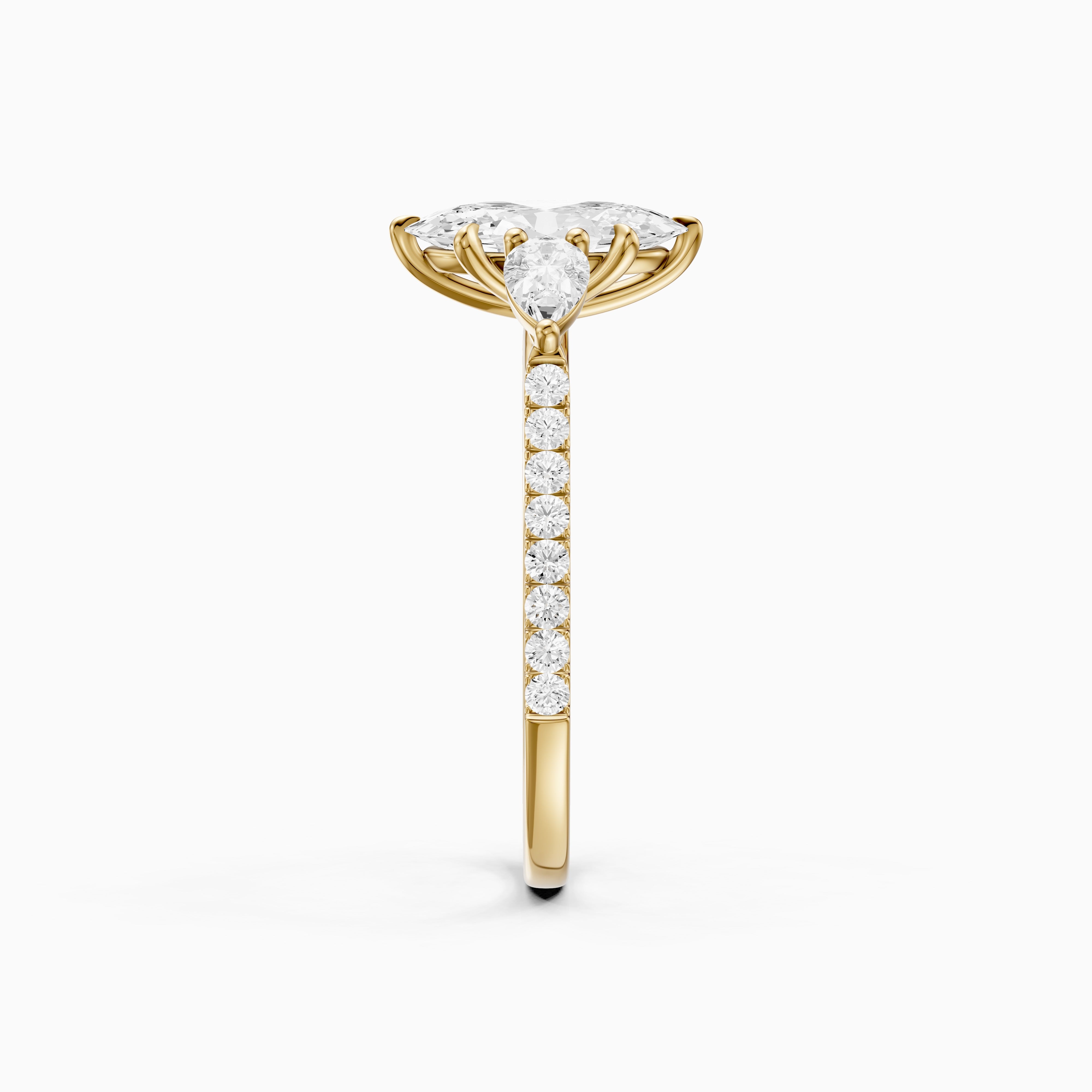 Nerea Moval Moissanite Diamond Ring with Pear Shaped Side Stones