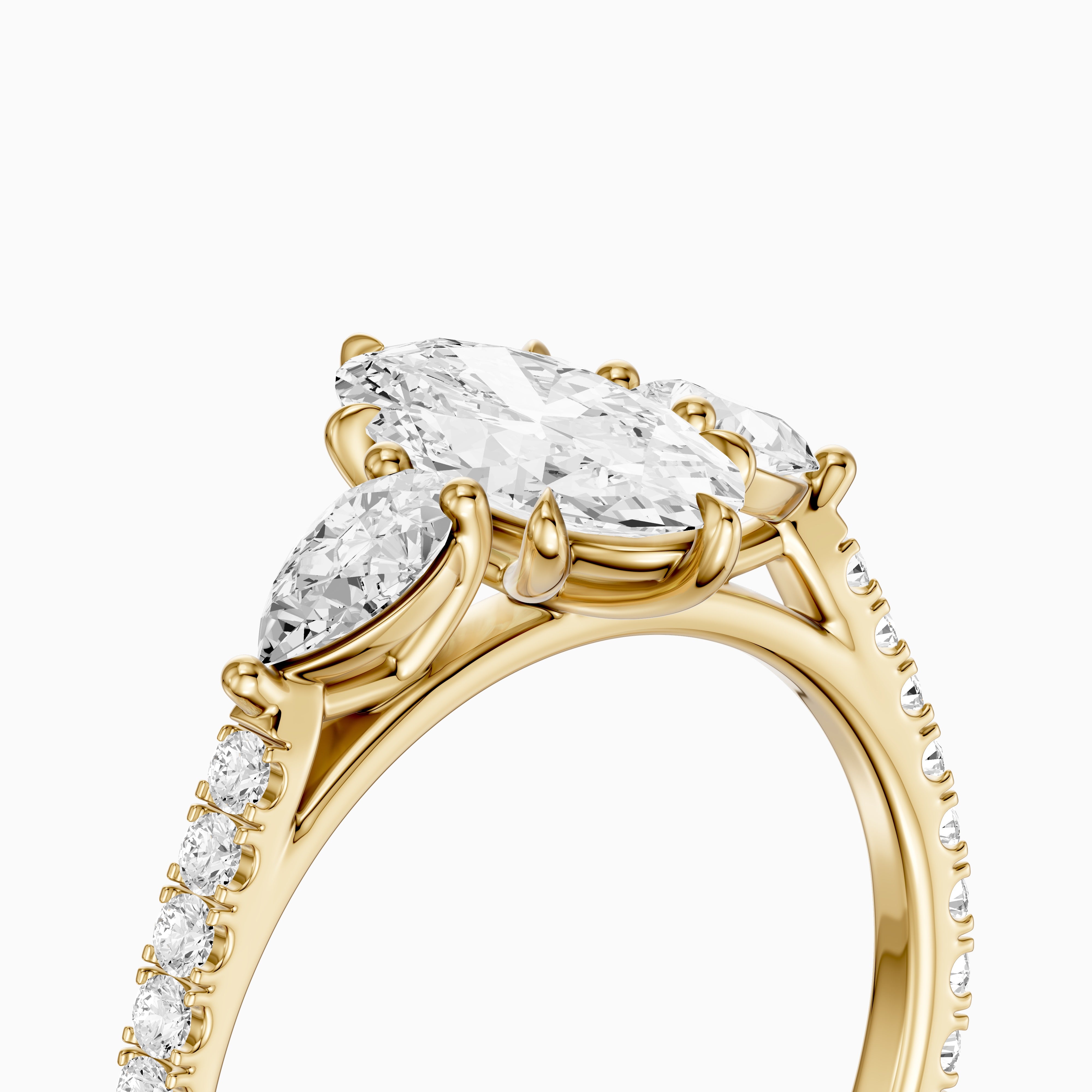 Nerea Moval Moissanite Diamond Ring with Pear Shaped Side Stones