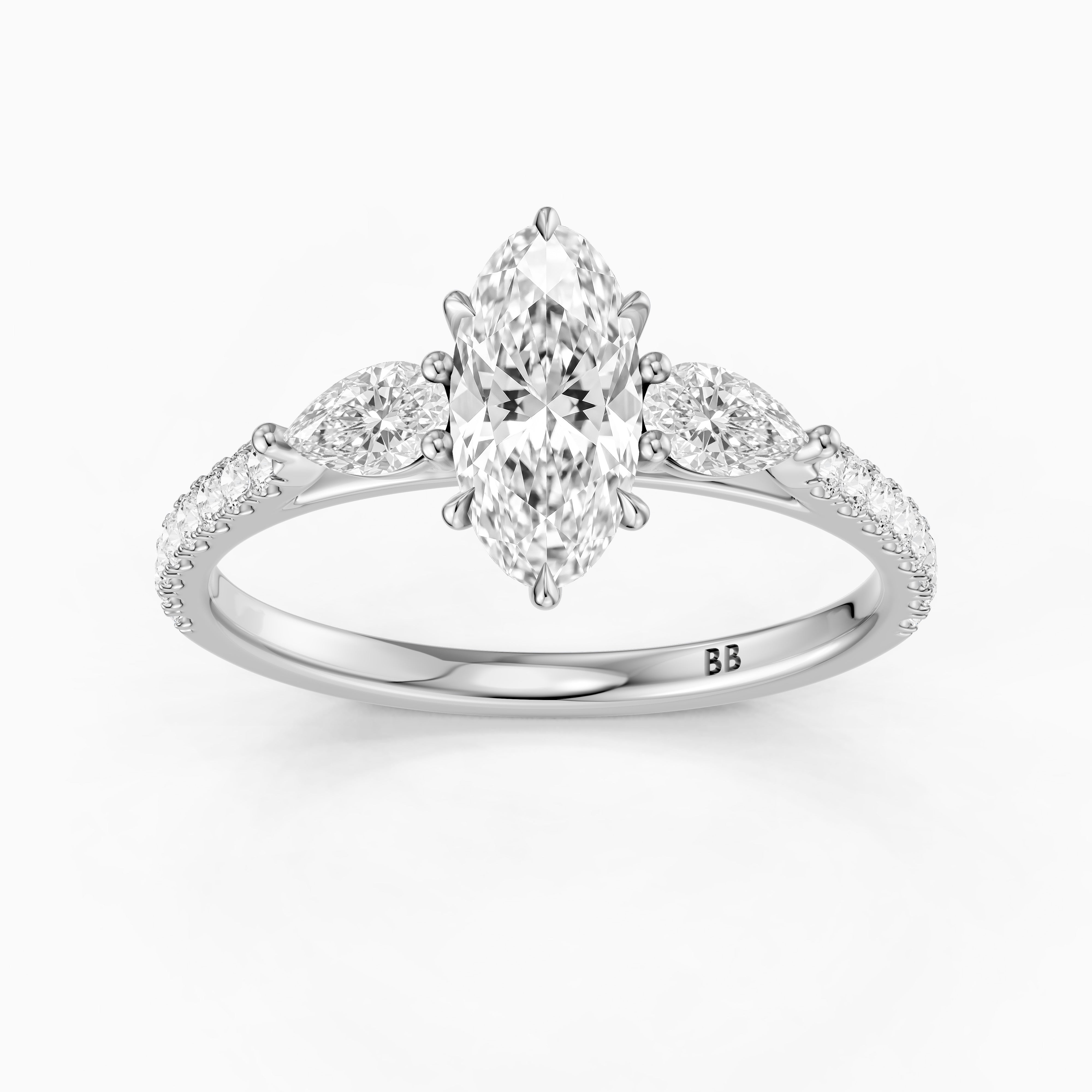 Nerea Moval Moissanite Diamond Ring with Pear Shaped Side Stones