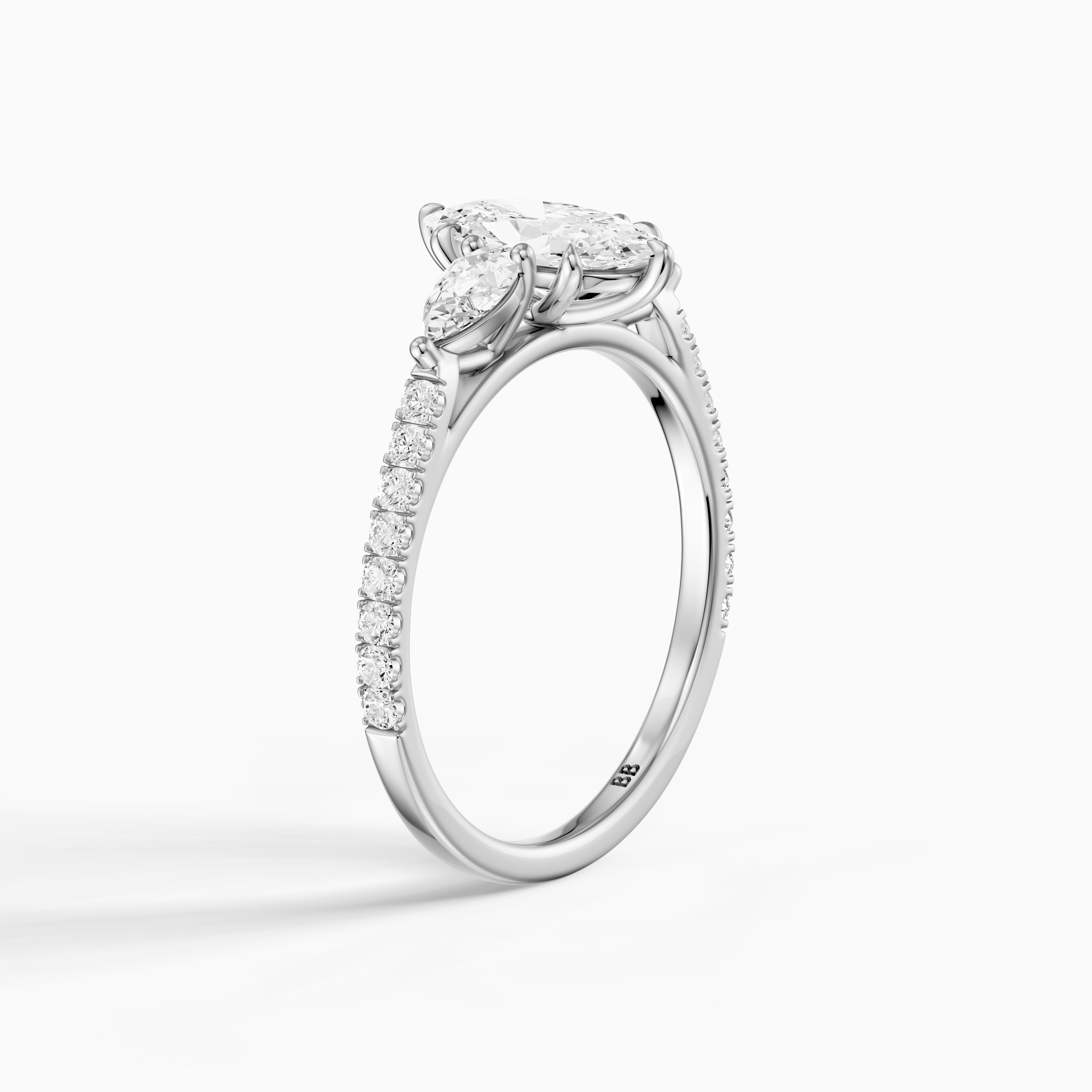 Nerea Moval Moissanite Diamond Ring with Pear Shaped Side Stones
