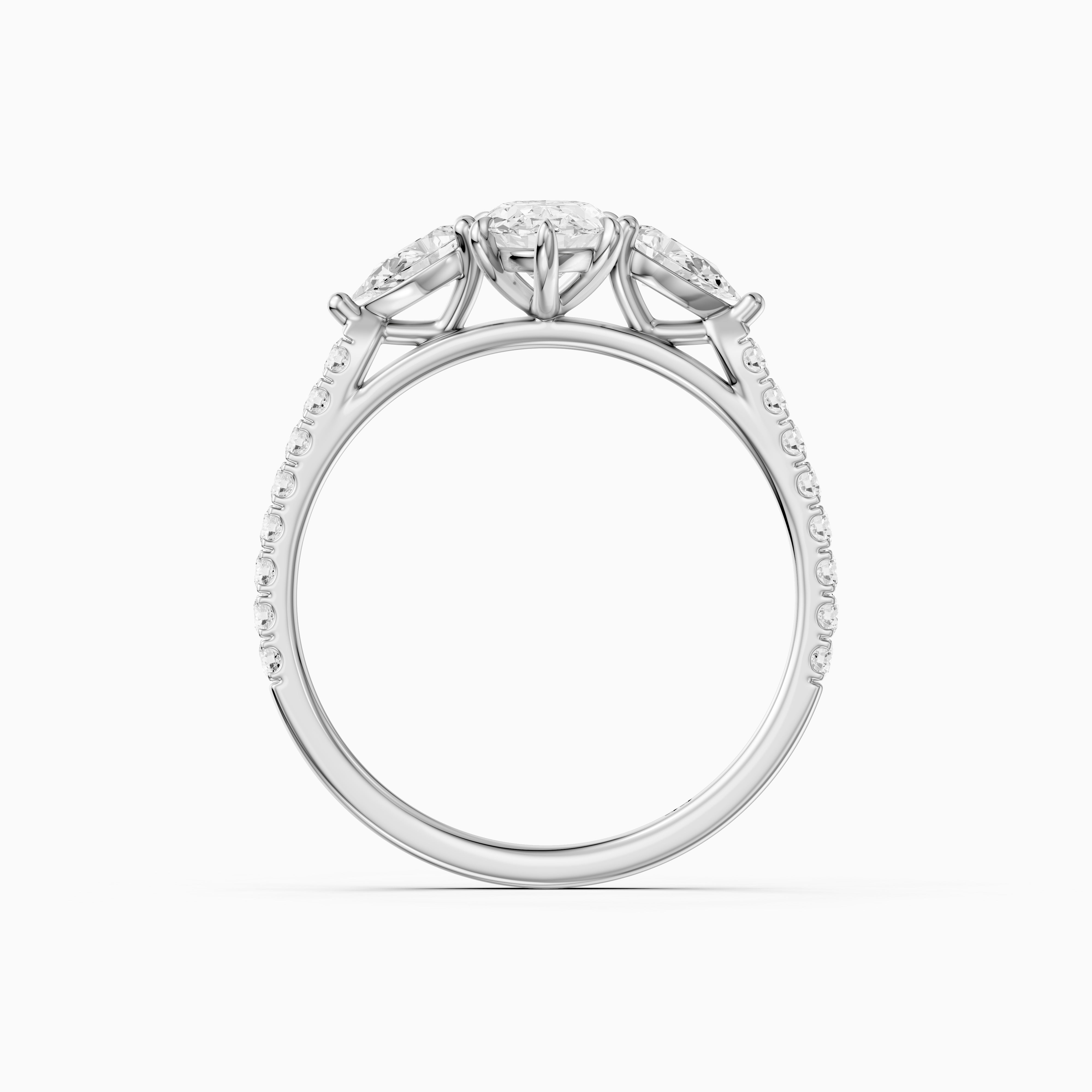 Nerea Moval Moissanite Diamond Ring with Pear Shaped Side Stones