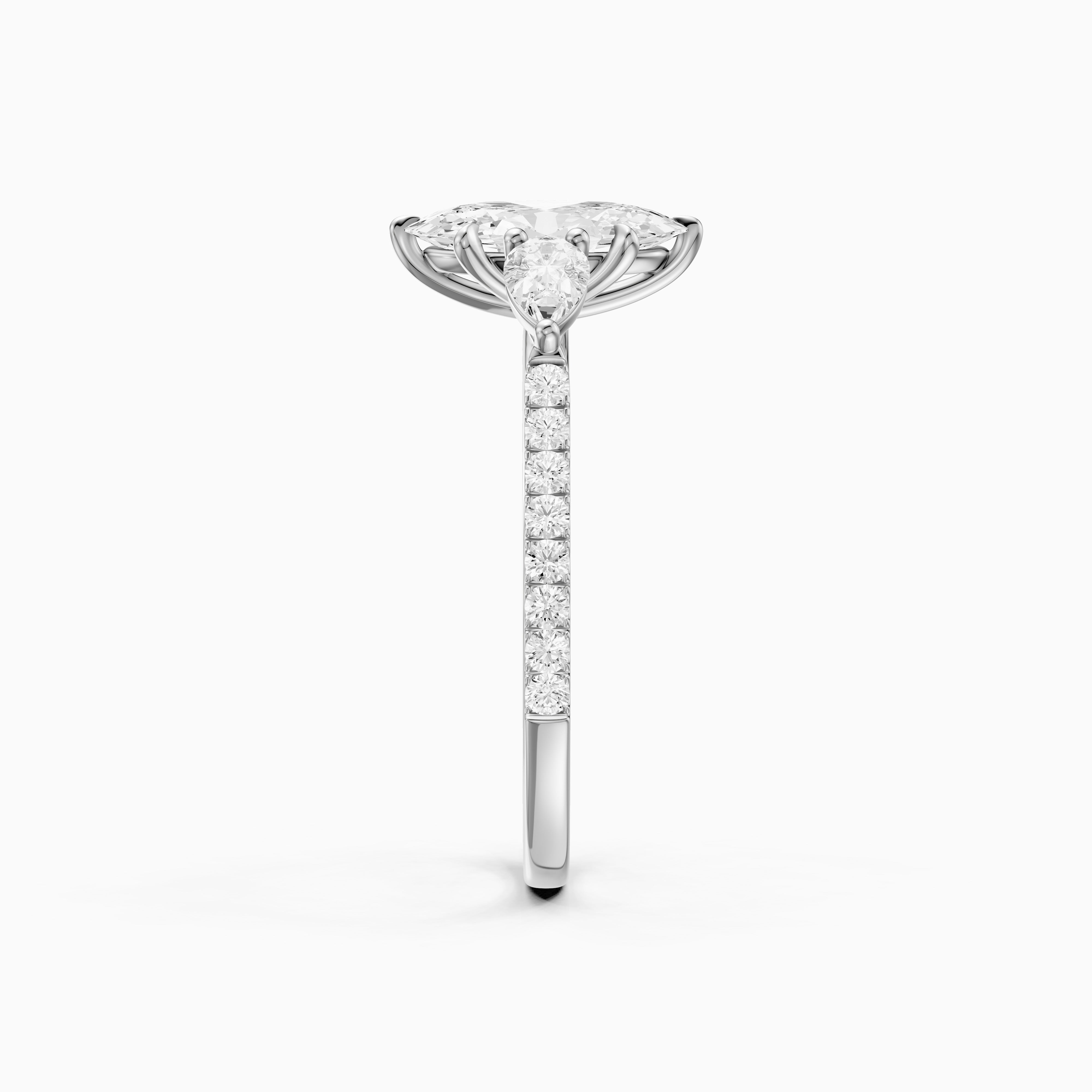 Nerea Moval Moissanite Diamond Ring with Pear Shaped Side Stones