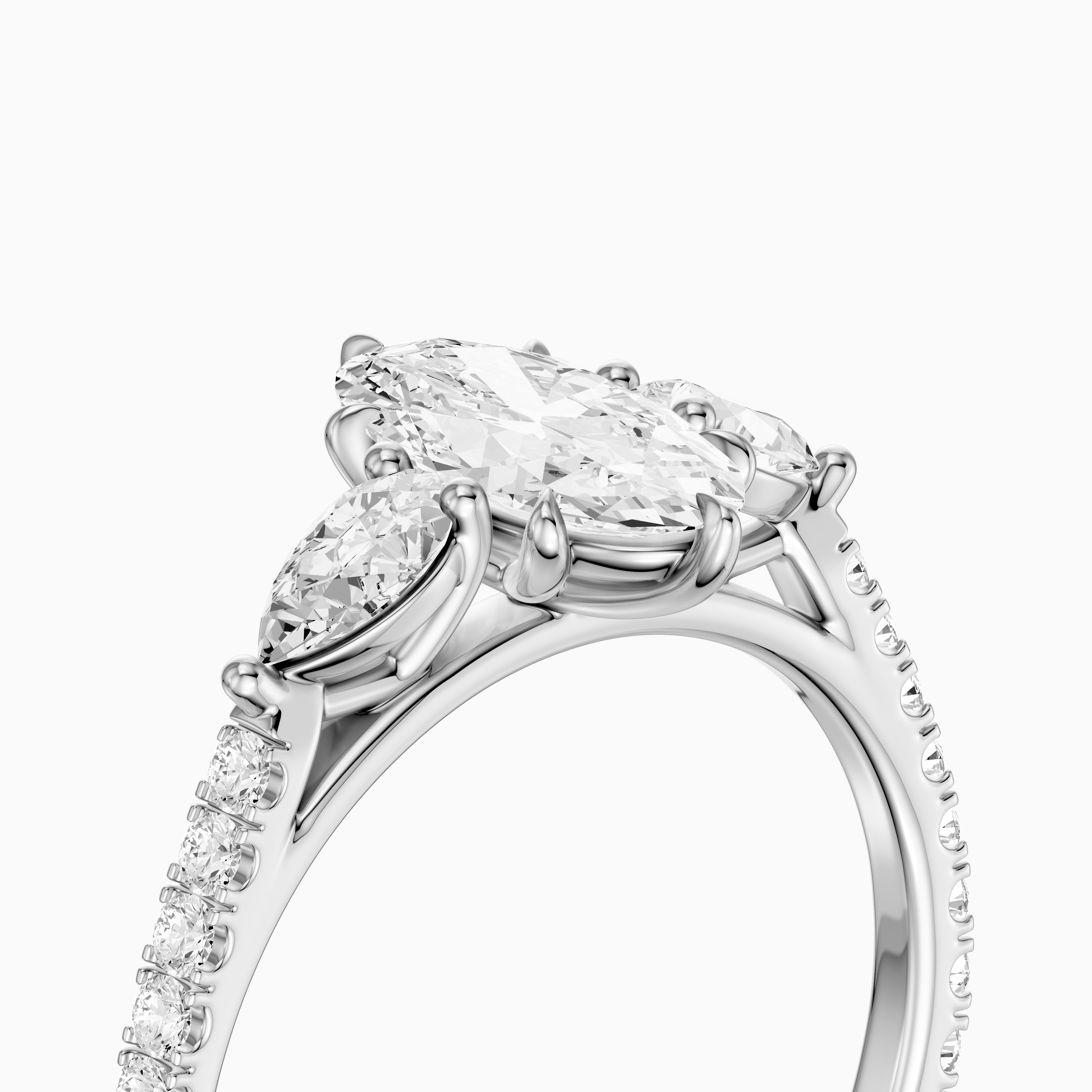 Nerea Moval Moissanite Diamond Ring with Pear Shaped Side Stones
