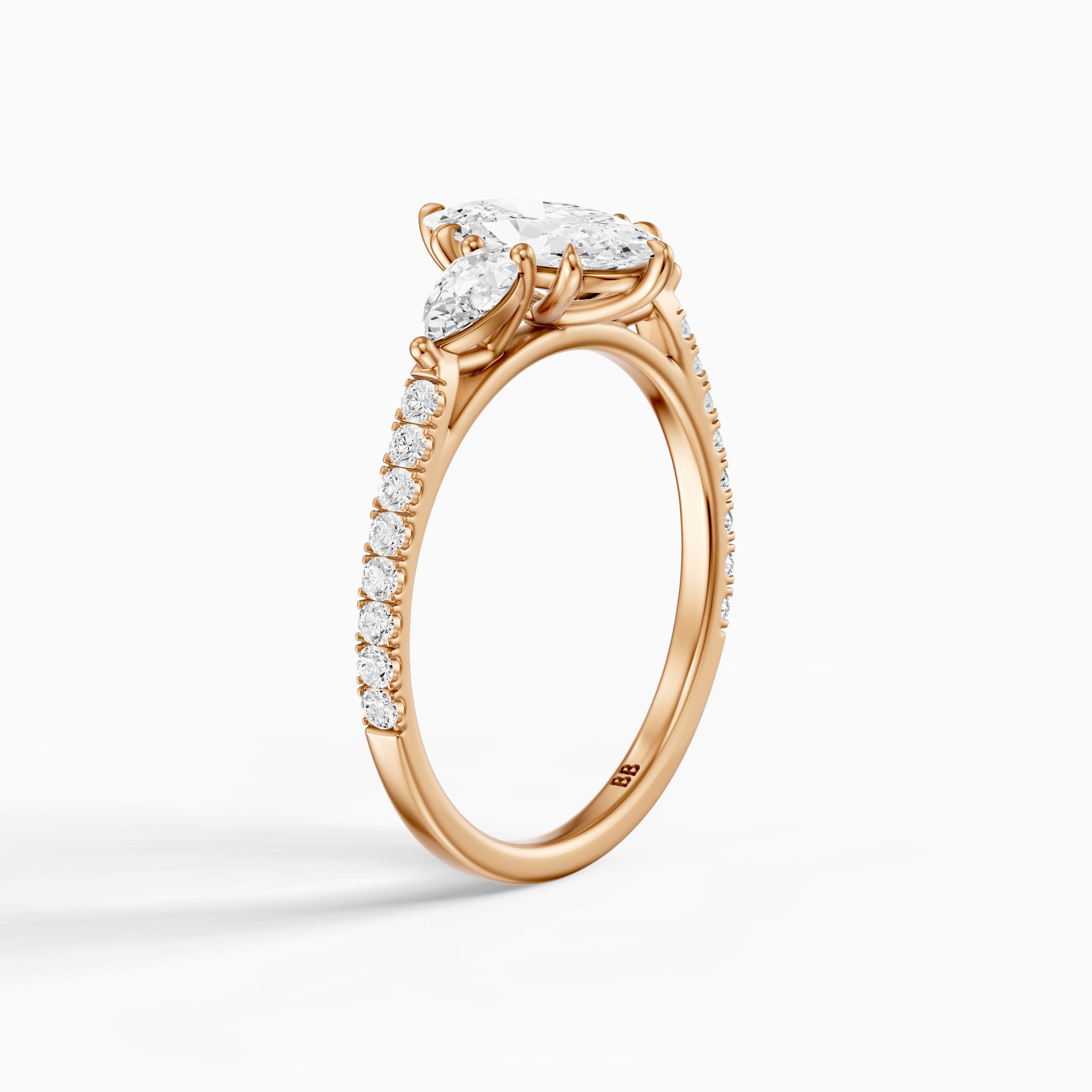 Nerea Moval Moissanite Diamond Ring with Pear Shaped Side Stones