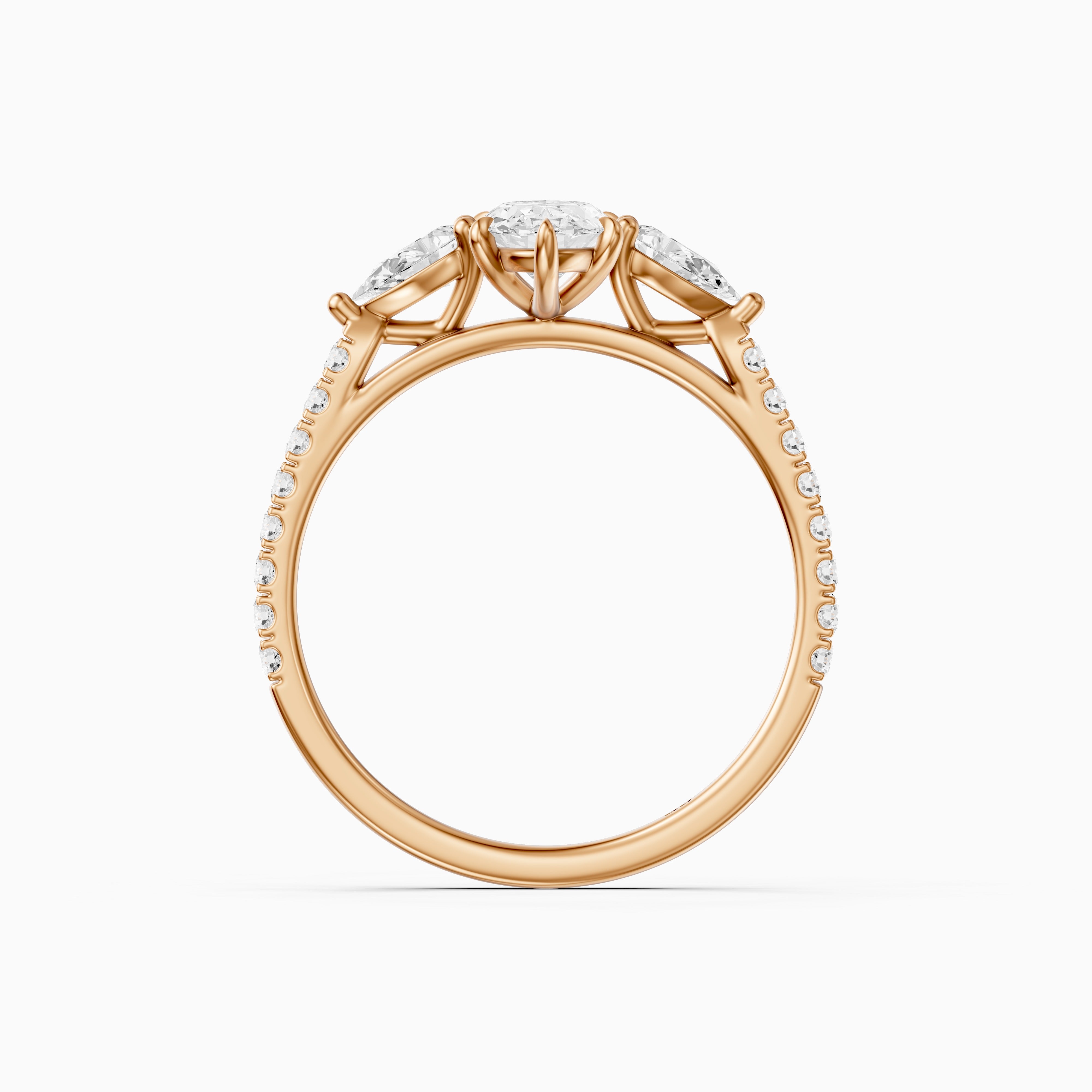 Nerea Moval Moissanite Diamond Ring with Pear Shaped Side Stones