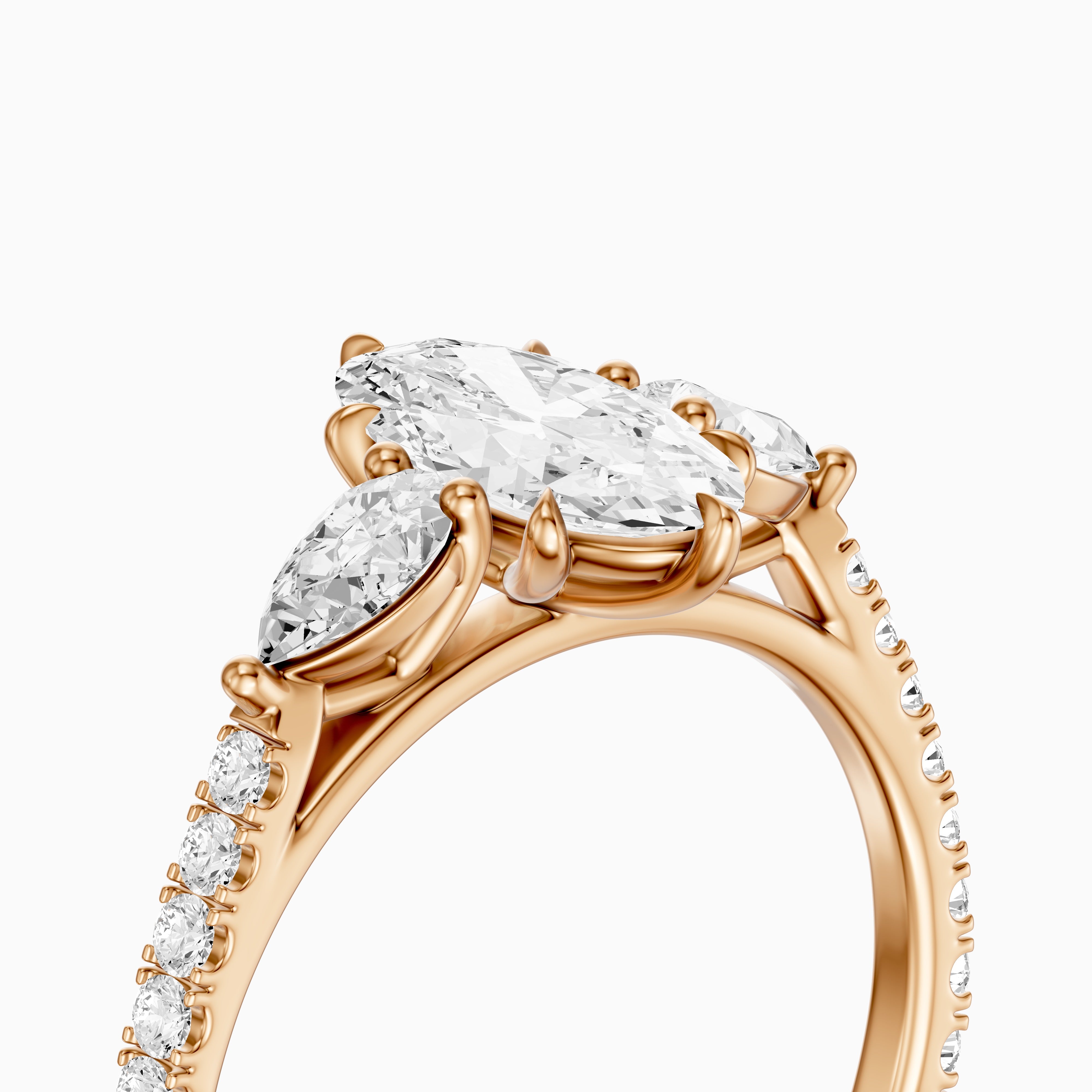 Nerea Moval Moissanite Diamond Ring with Pear Shaped Side Stones