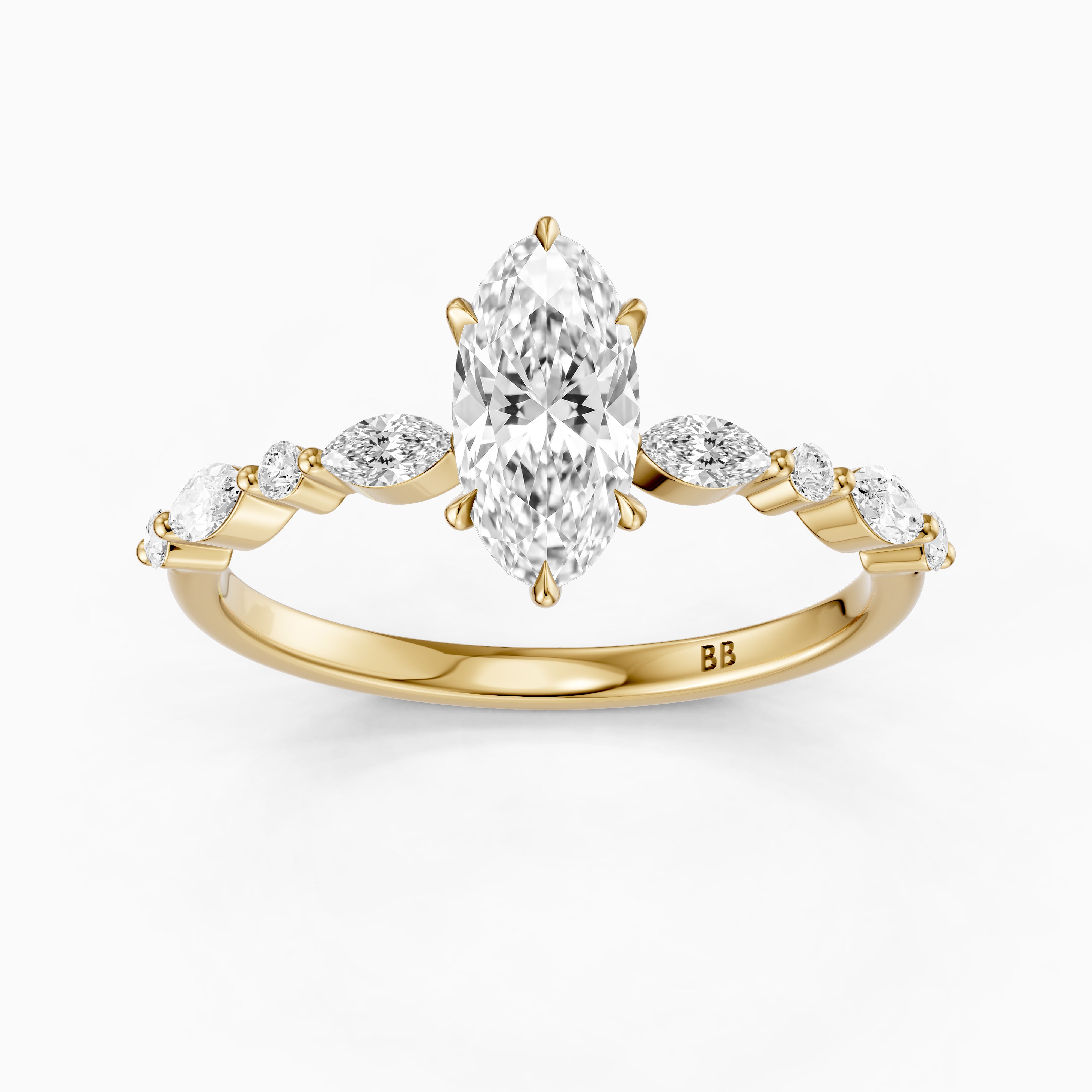 Alix Moval Cut Moissanite Diamond Ring with Marquise & Round Cluster Band