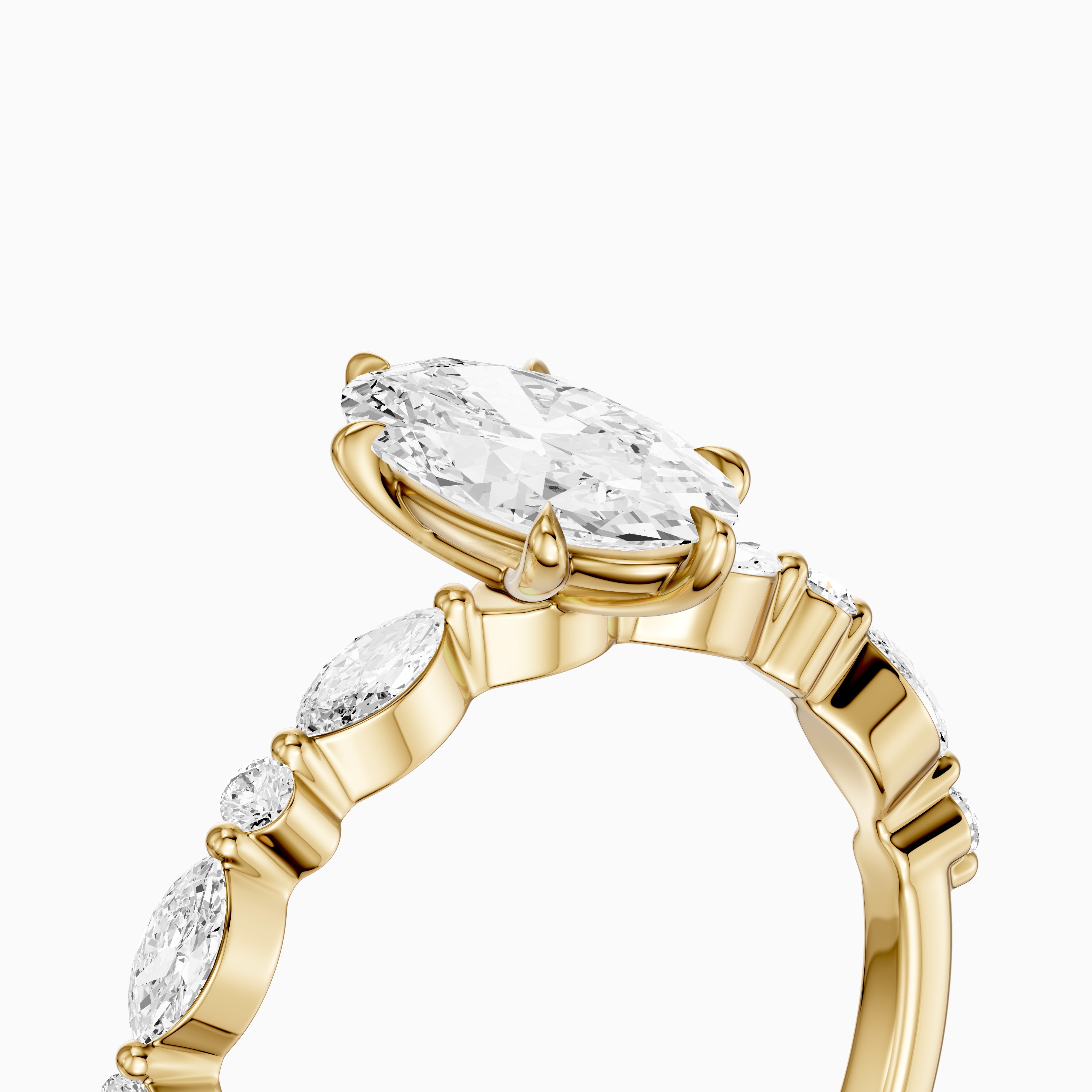 Alix Moval Cut Moissanite Diamond Ring with Marquise & Round Cluster Band