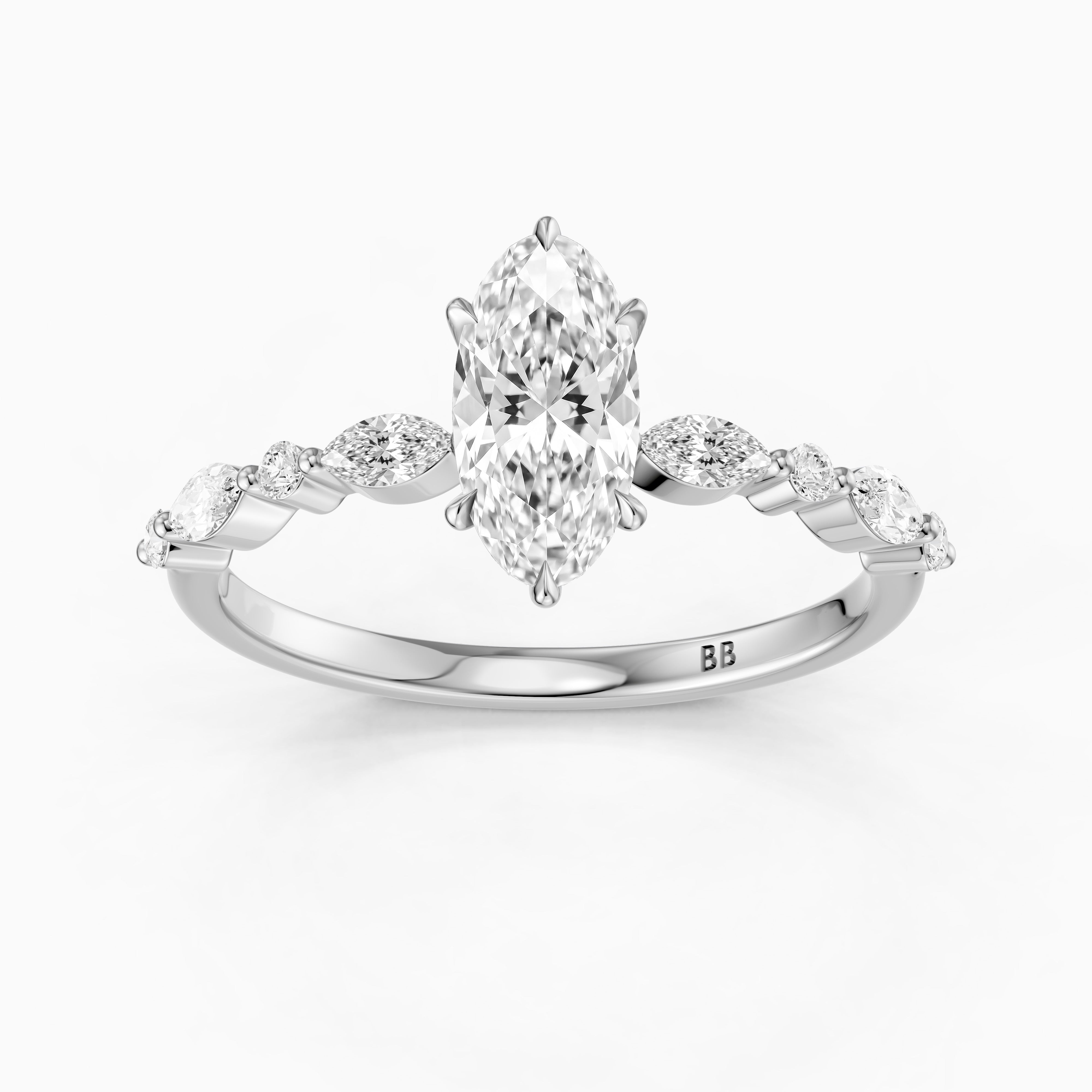 Alix Moval Cut Moissanite Diamond Ring with Marquise & Round Cluster Band