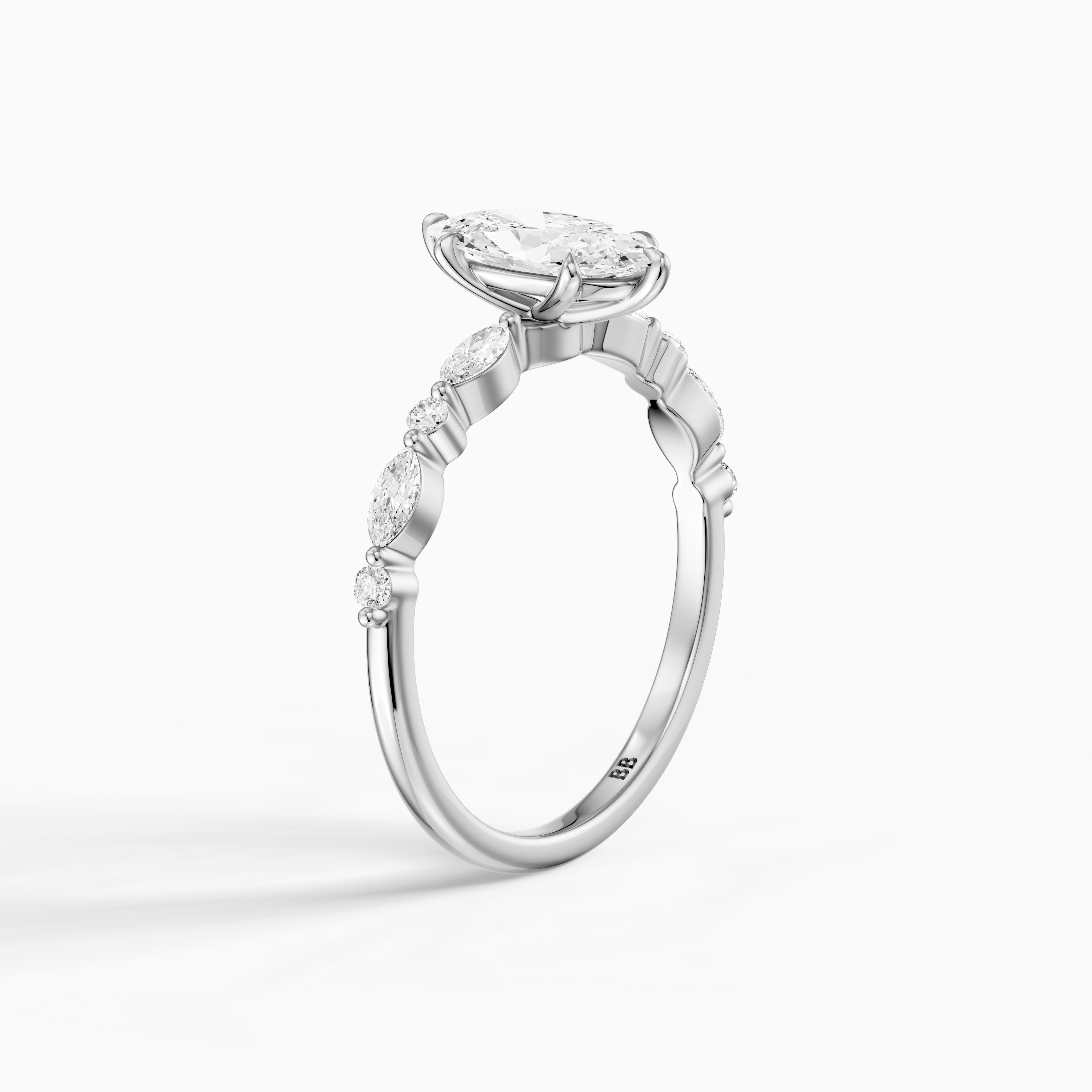 Alix Moval Cut Moissanite Diamond Ring with Marquise & Round Cluster Band
