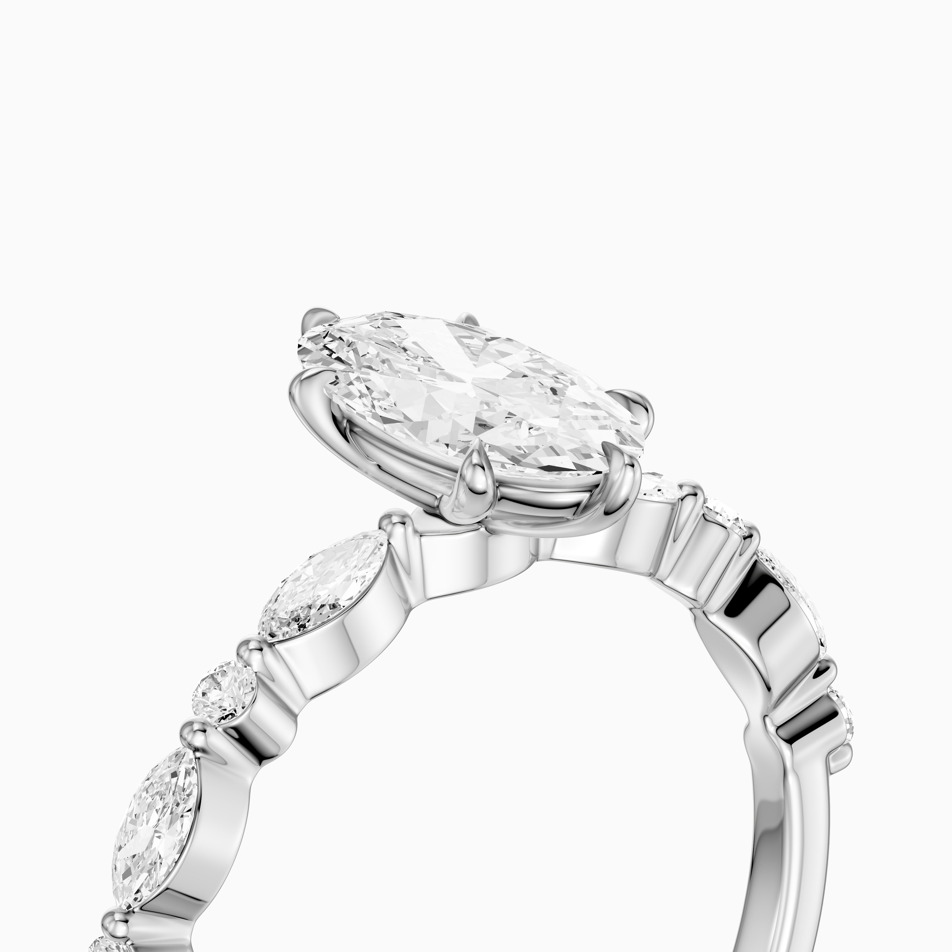 Alix Moval Cut Moissanite Diamond Ring with Marquise & Round Cluster Band