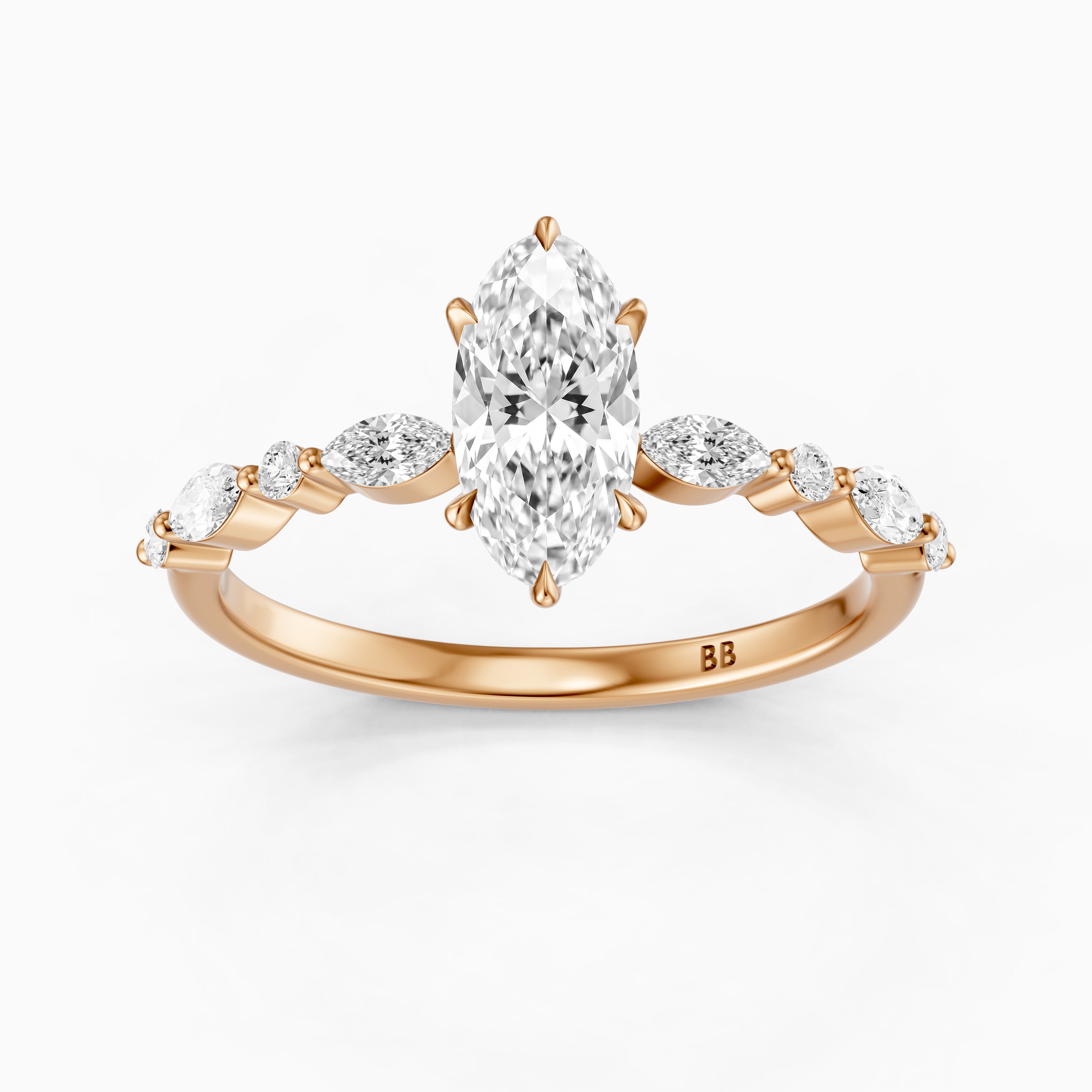 Alix Moval Cut Moissanite Diamond Ring with Marquise & Round Cluster Band