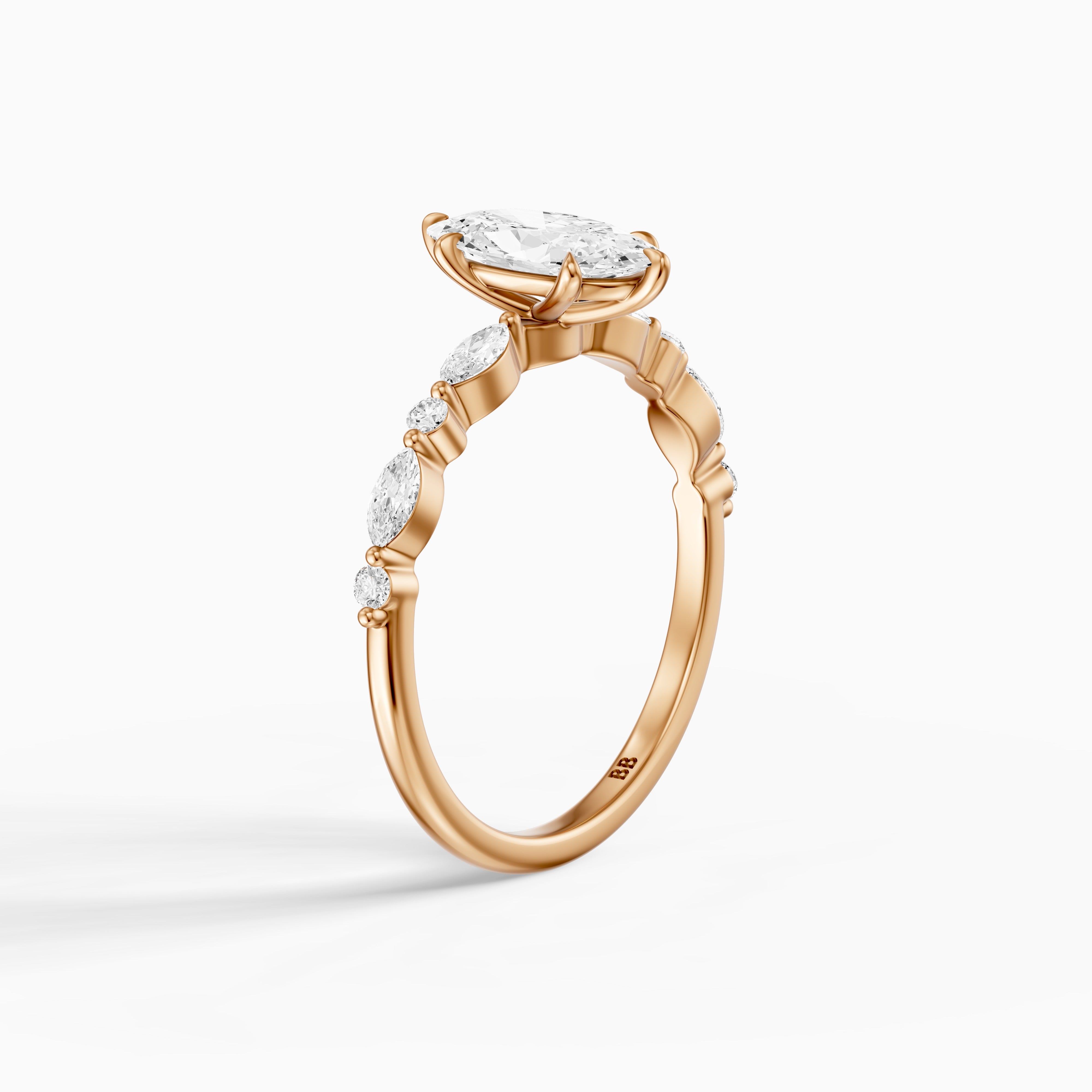 Alix Moval Cut Moissanite Diamond Ring with Marquise & Round Cluster Band