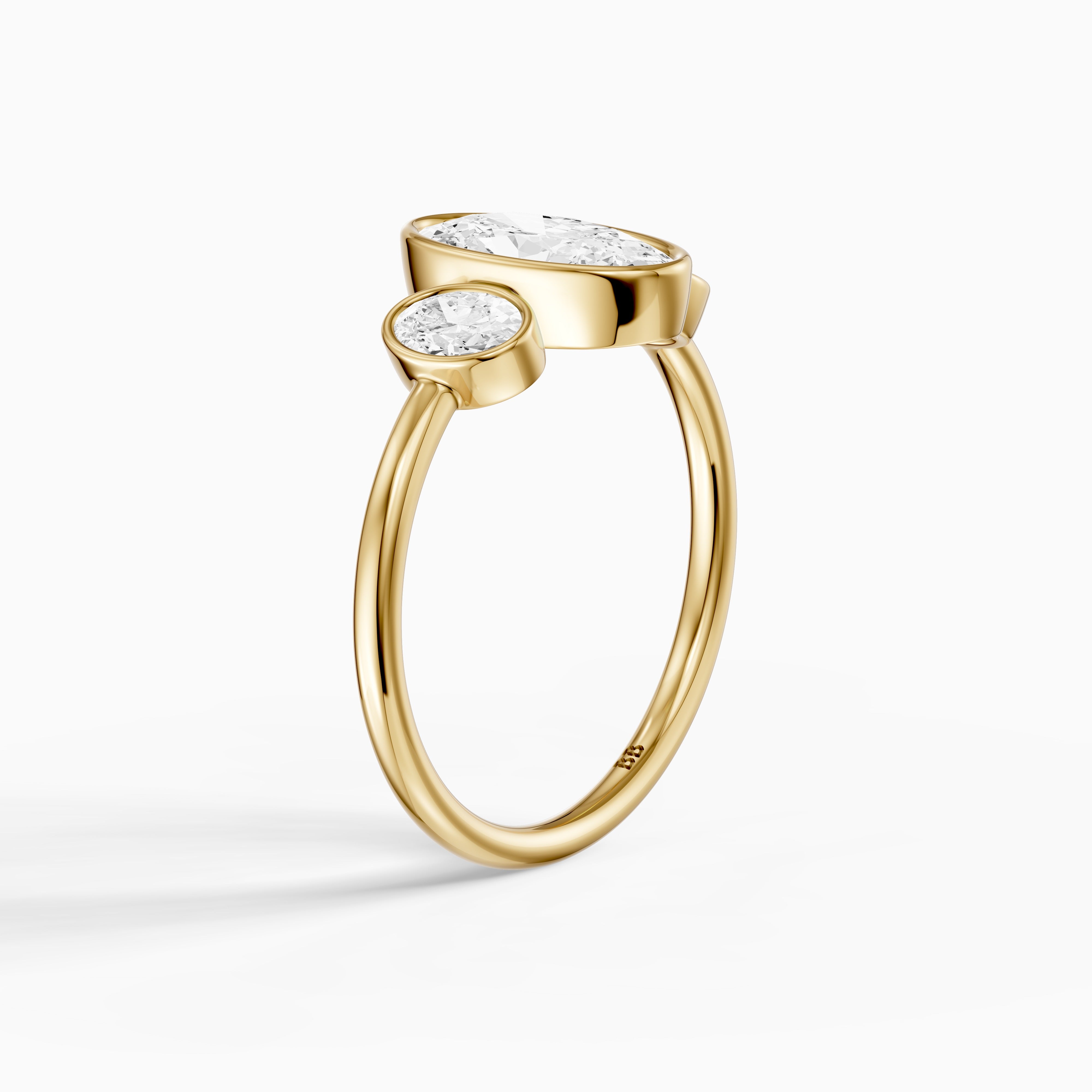 Darcy Moval Cut Moissanite Diamond Bezel Ring with Oval Side Stones