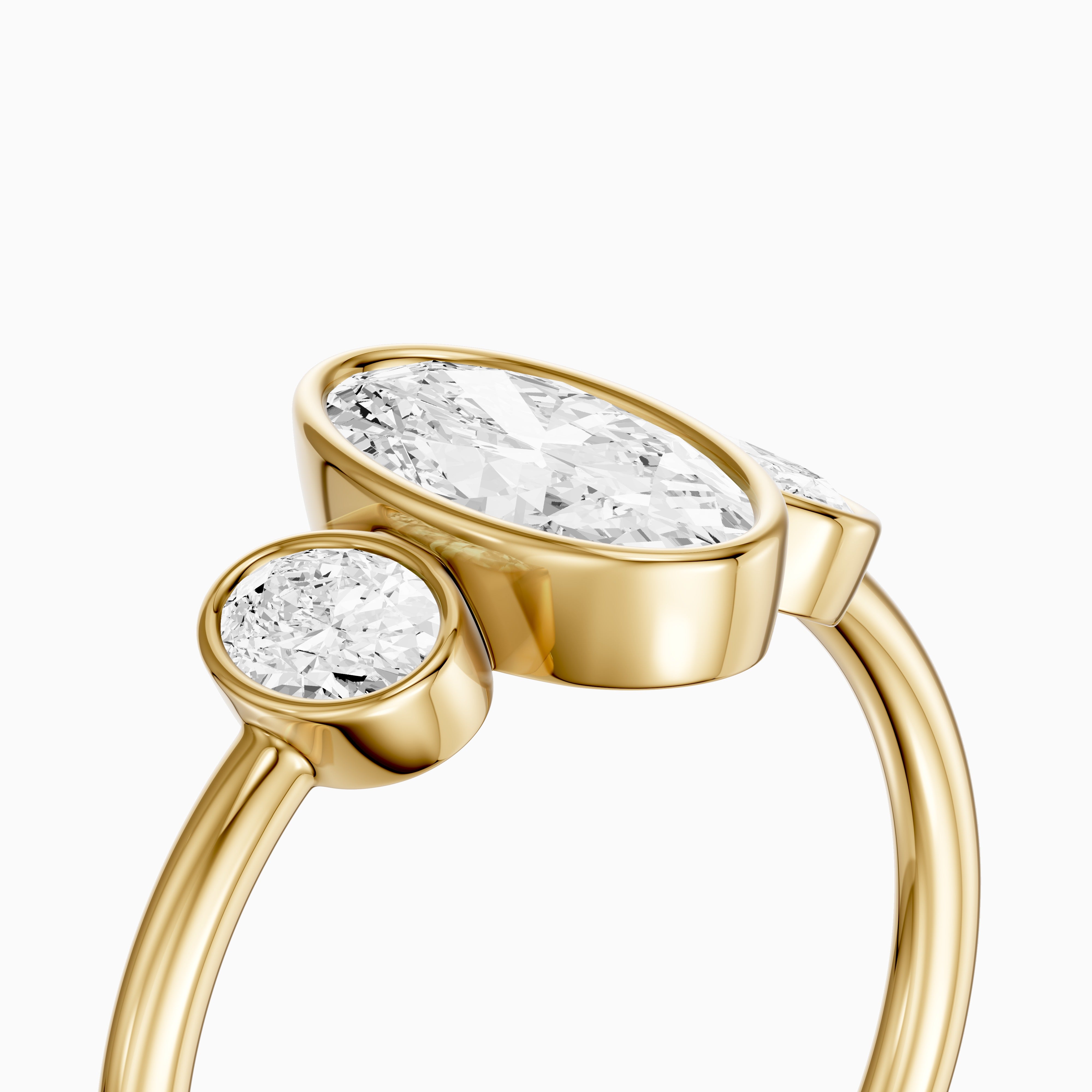 Darcy Moval Cut Moissanite Diamond Bezel Ring with Oval Side Stones