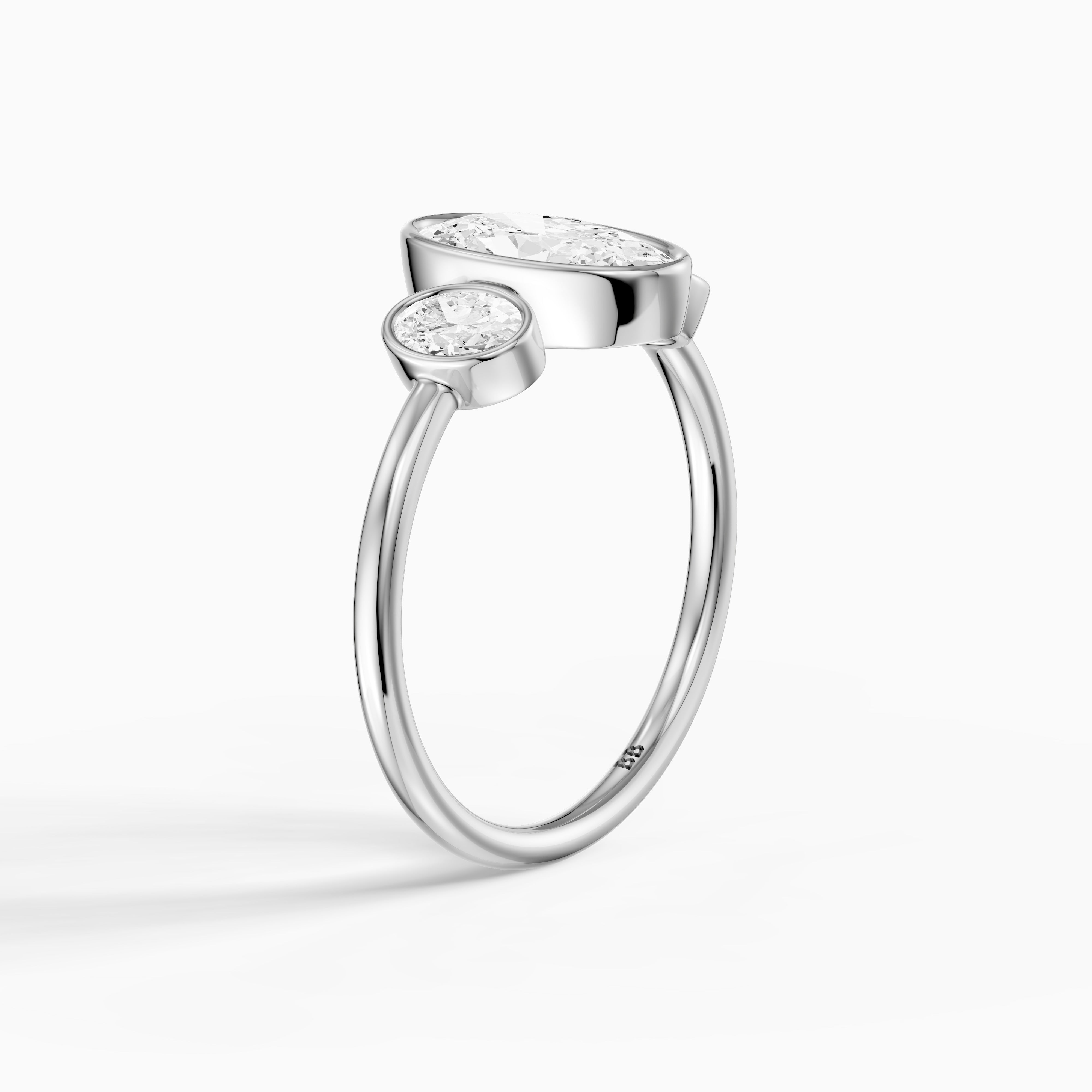 Darcy Moval Cut Moissanite Diamond Bezel Ring with Oval Side Stones