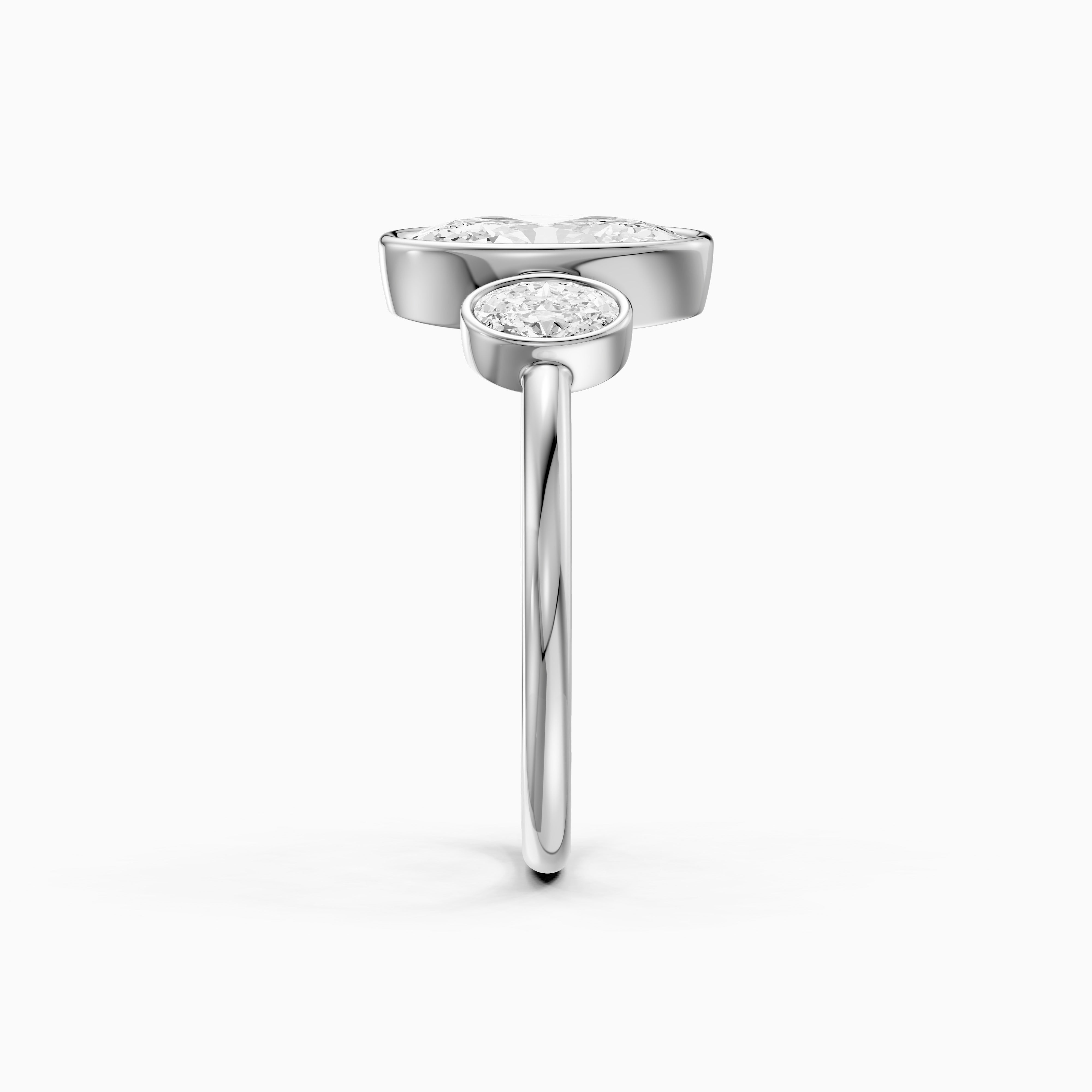 Darcy Moval Cut Moissanite Diamond Bezel Ring with Oval Side Stones