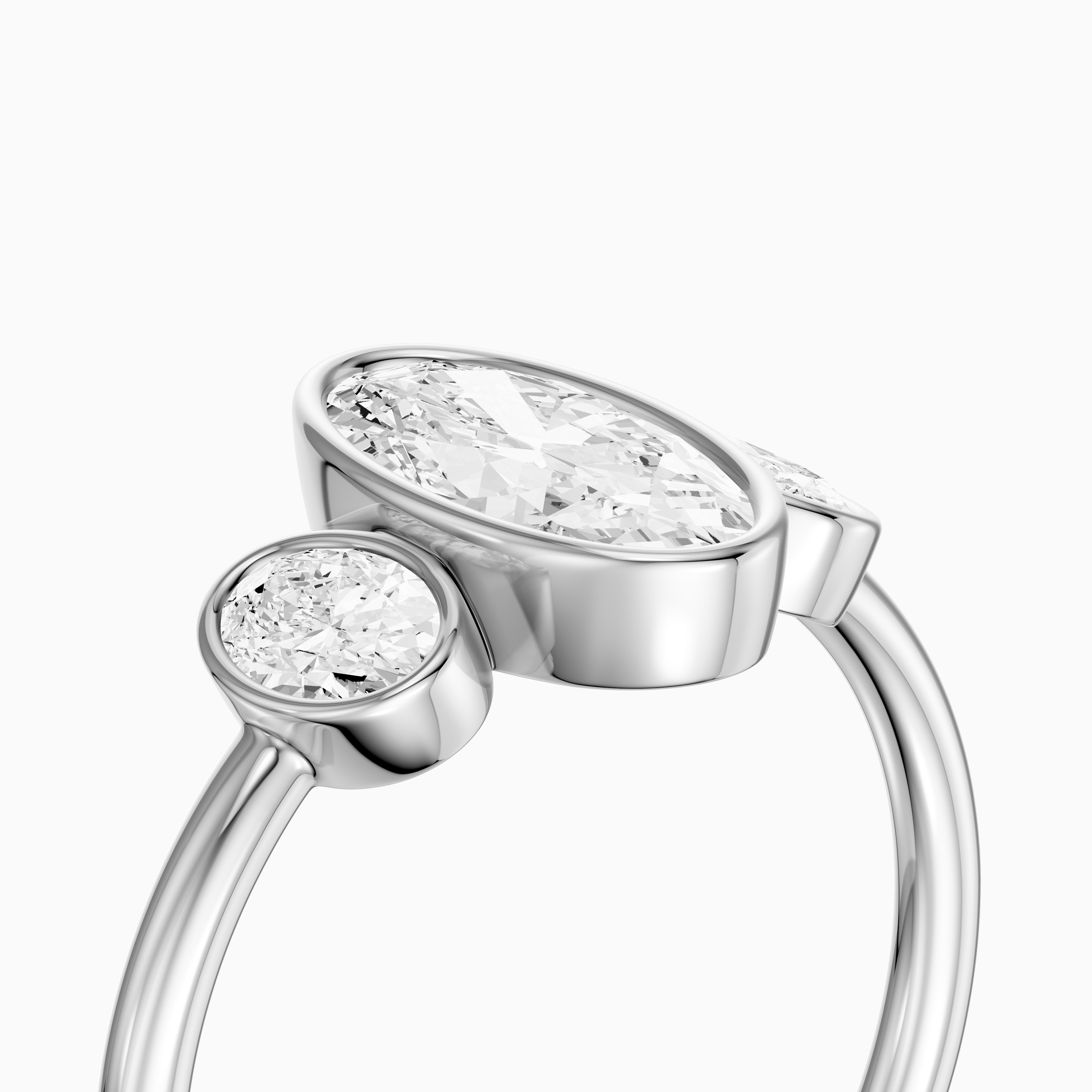 Darcy Moval Cut Moissanite Diamond Bezel Ring with Oval Side Stones